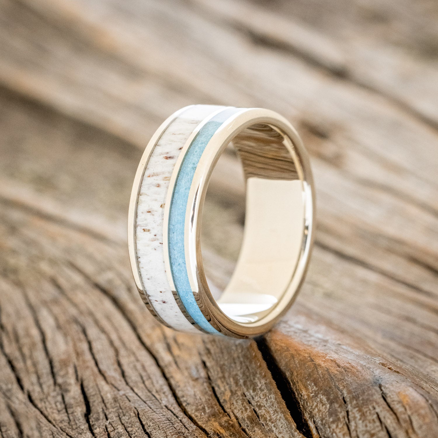 "RAPTOR" - TURQUOISE & ANTLER WEDDING BAND-7