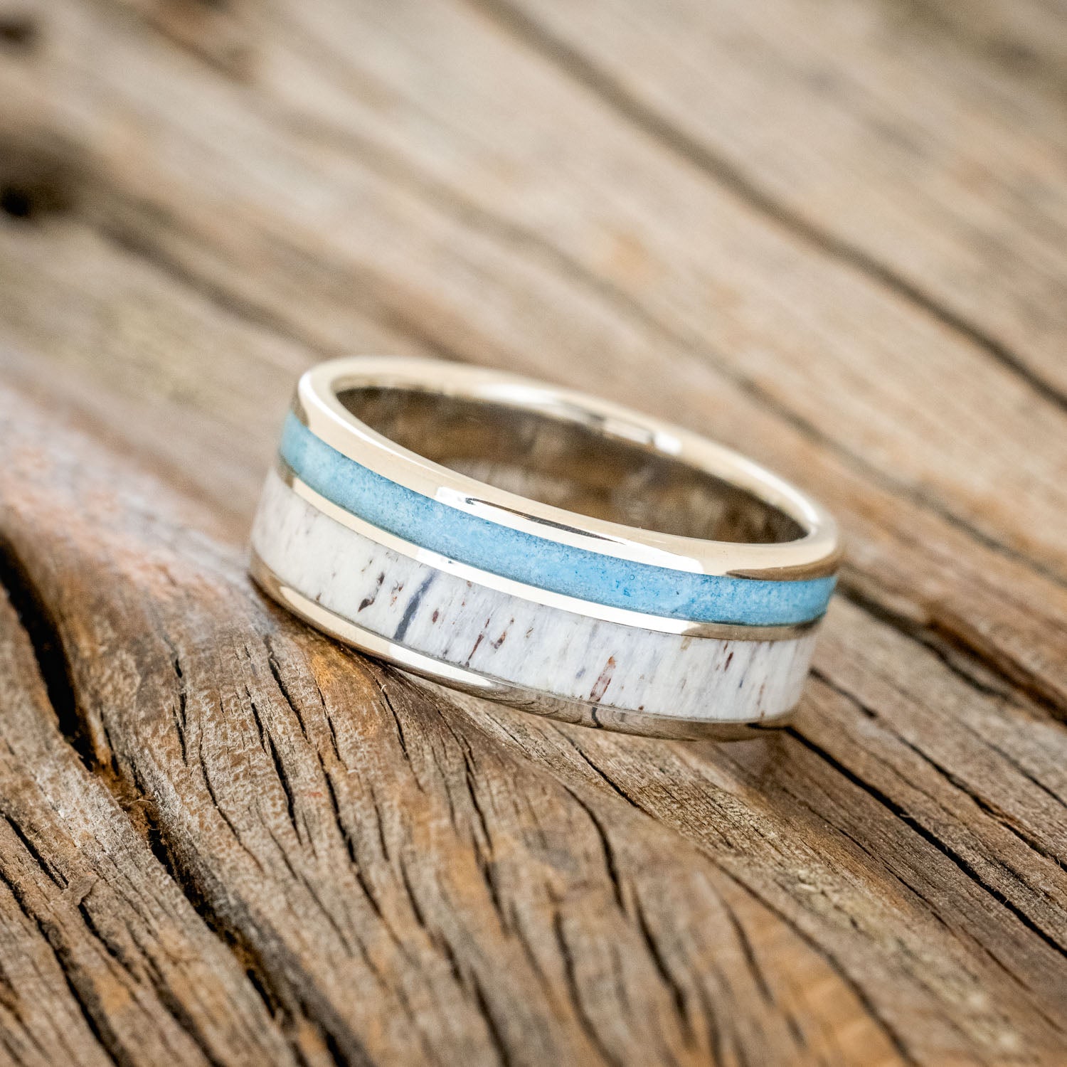 "RAPTOR" - TURQUOISE & ANTLER WEDDING BAND-8
