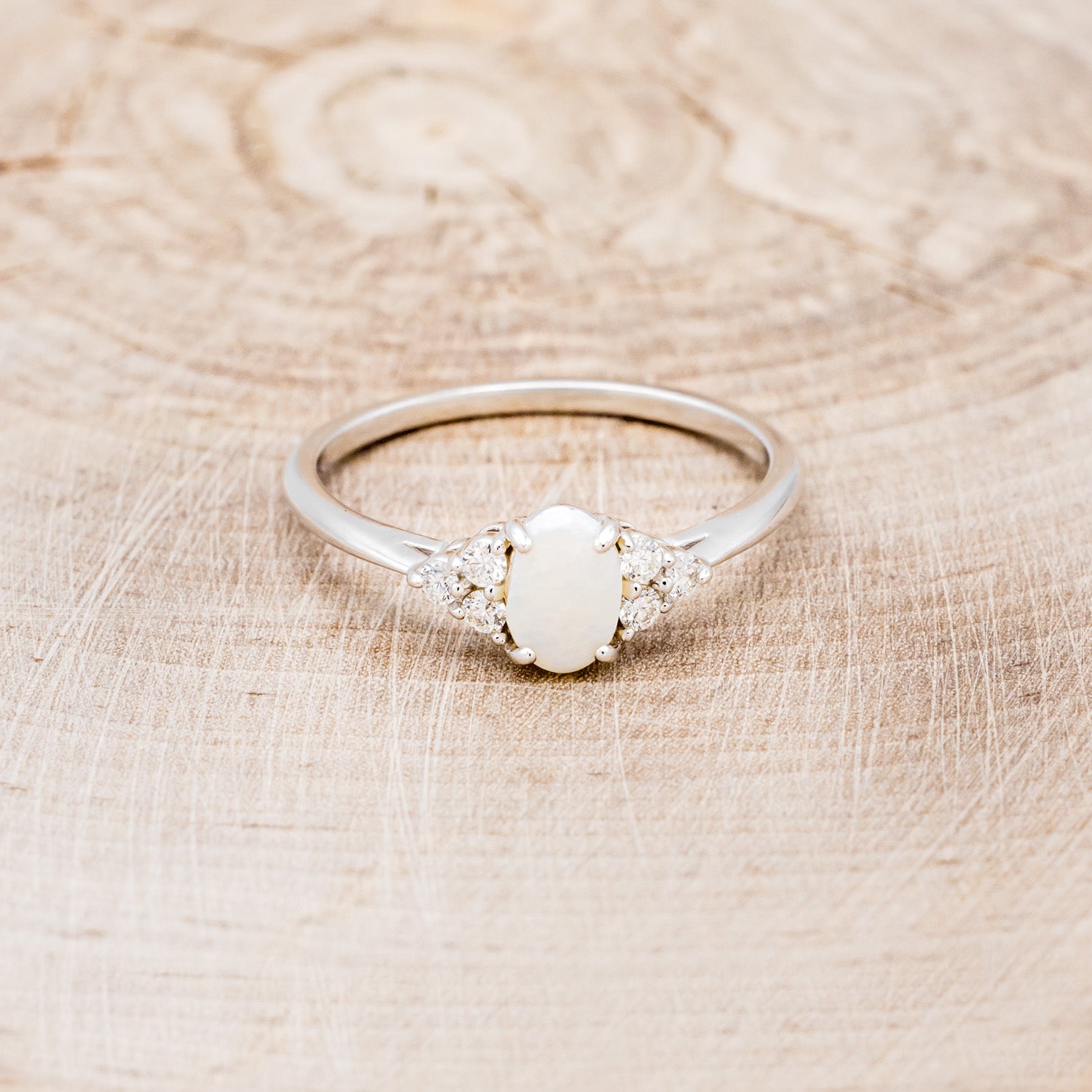 "RHEA" - OVAL WHITE OPAL ENGAGEMENT RING WITH DIAMOND ACCENTS-14