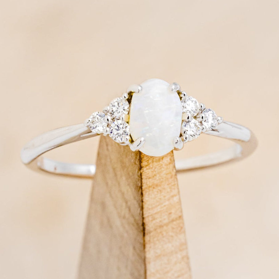 "RHEA" - OVAL WHITE OPAL ENGAGEMENT RING WITH DIAMOND ACCENTS-13