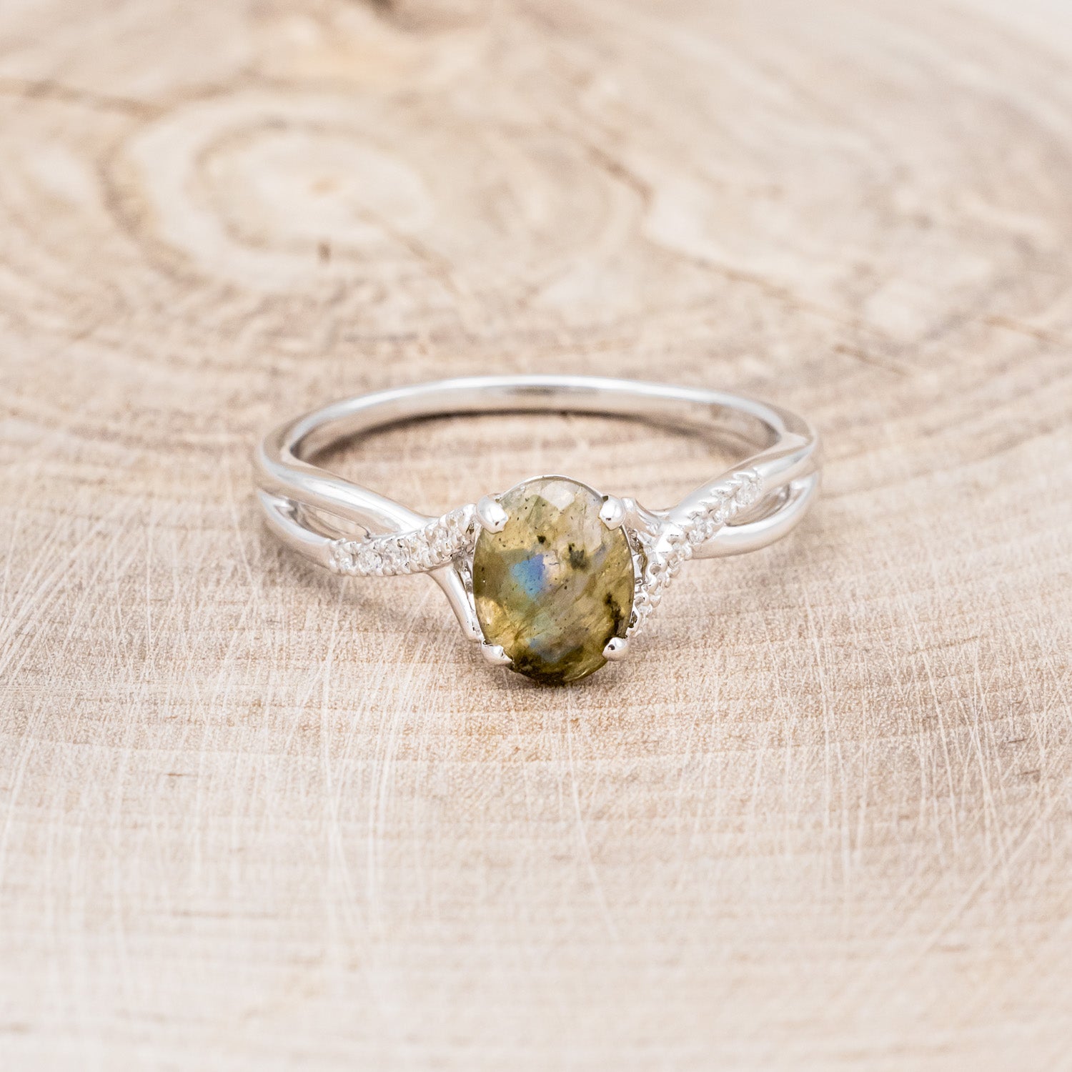"ROSLYN" - OVAL LABRADORITE ENGAGEMENT RING WITH DIAMOND ACCENTS-15