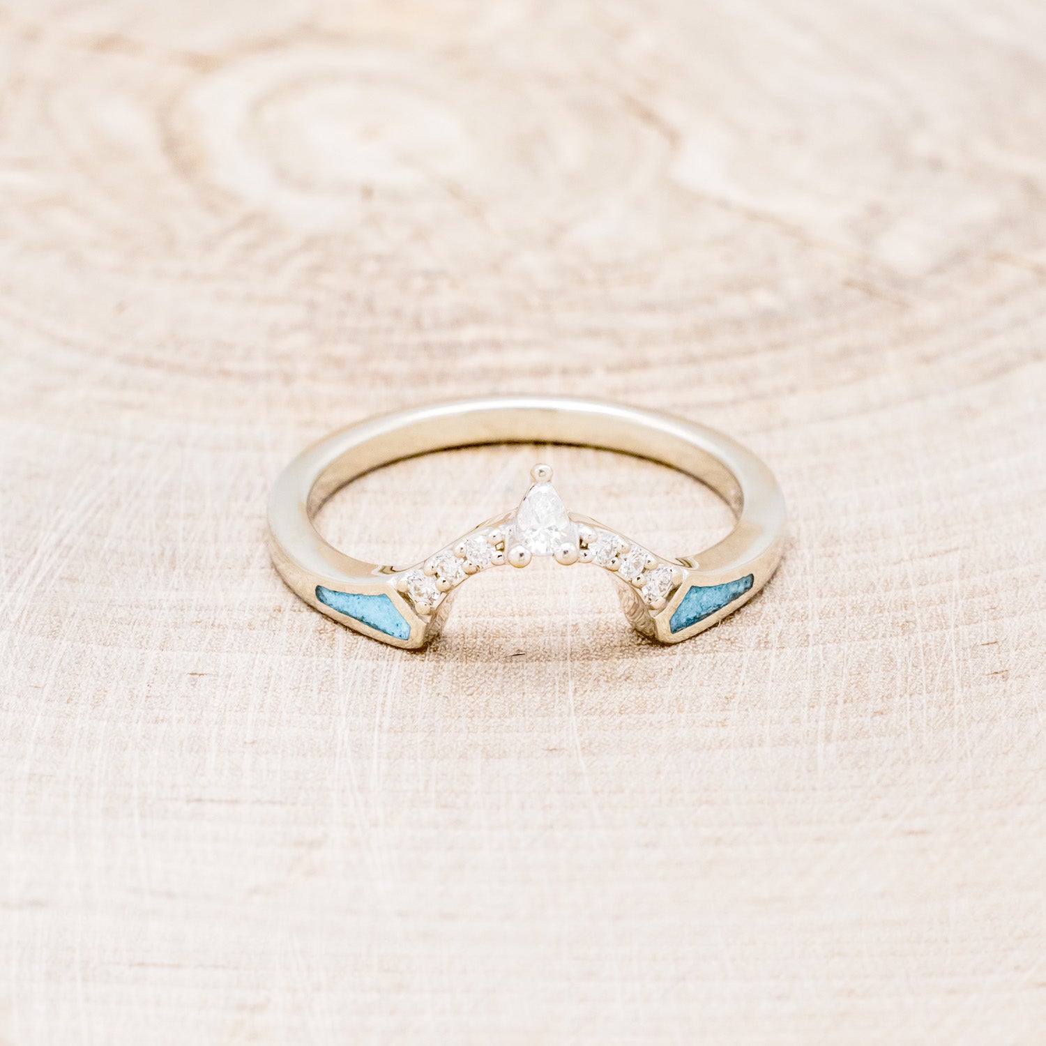 "SAMA" - TURQUOISE CONTOURED WEDDING BAND WITH DIAMOND ACCENTS-4