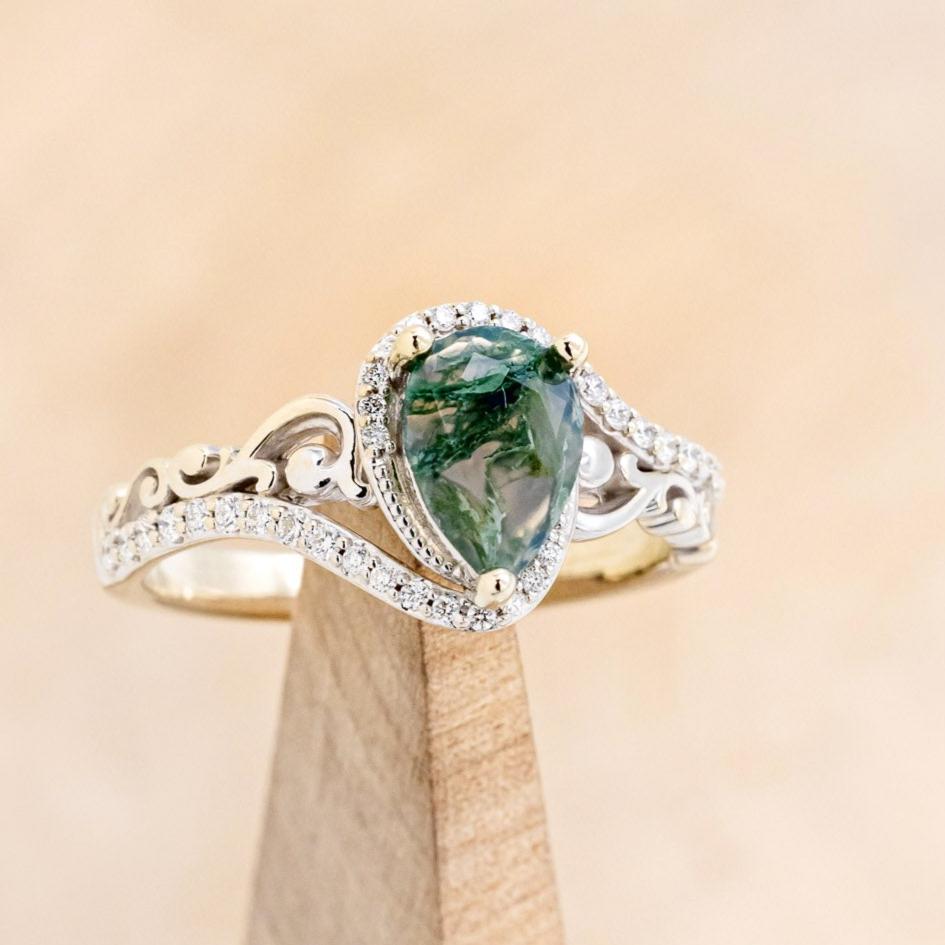 "SCARLET" - PEAR-SHAPED MOSS AGATE ENGAGEMENT RING WITH DIAMOND ACCENTS-13