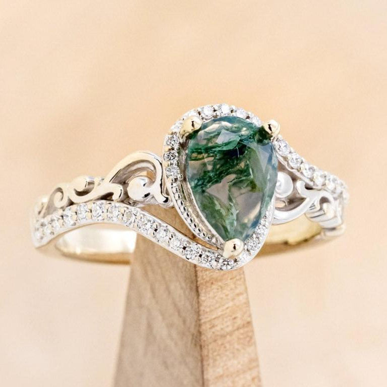 "SCARLET" - PEAR-SHAPED MOSS AGATE ENGAGEMENT RING WITH DIAMOND ACCENTS-13