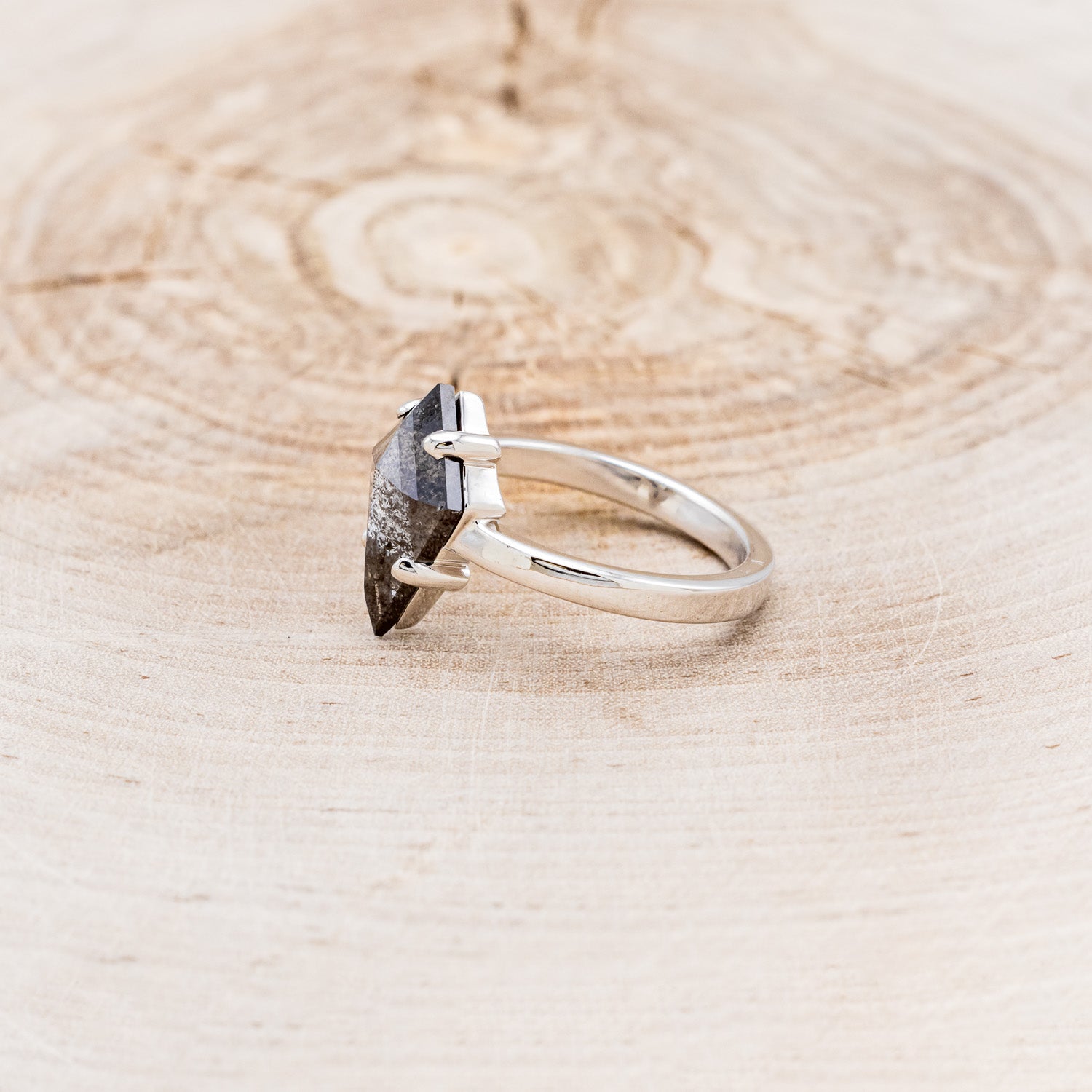 SOLITAIRE ENGAGEMENT RING - SHOWN W/ KITE CUT SALT & PEPPER DIAMOND - SELECT YOUR OWN STONE-3