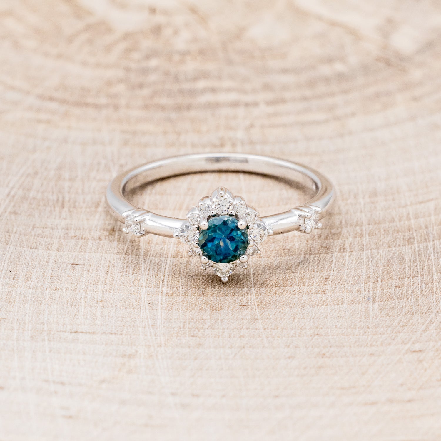 "STARLA" - ROUND CUT DENIM MONTANA SAPPHIRE STARBURST ENGAGEMENT RING-11