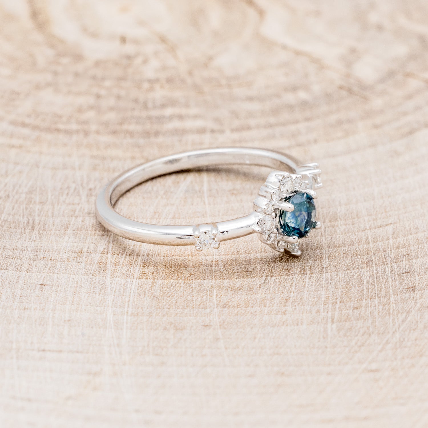 "STARLA" - ROUND CUT DENIM MONTANA SAPPHIRE STARBURST ENGAGEMENT RING-9