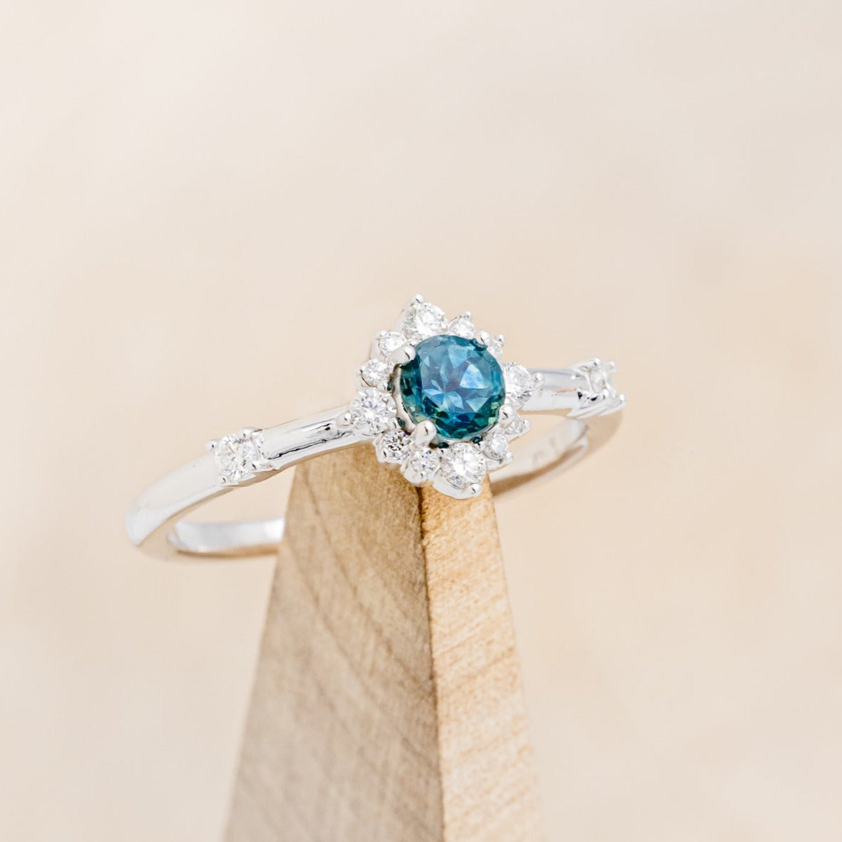 "STARLA" - ROUND CUT DENIM MONTANA SAPPHIRE STARBURST ENGAGEMENT RING-8