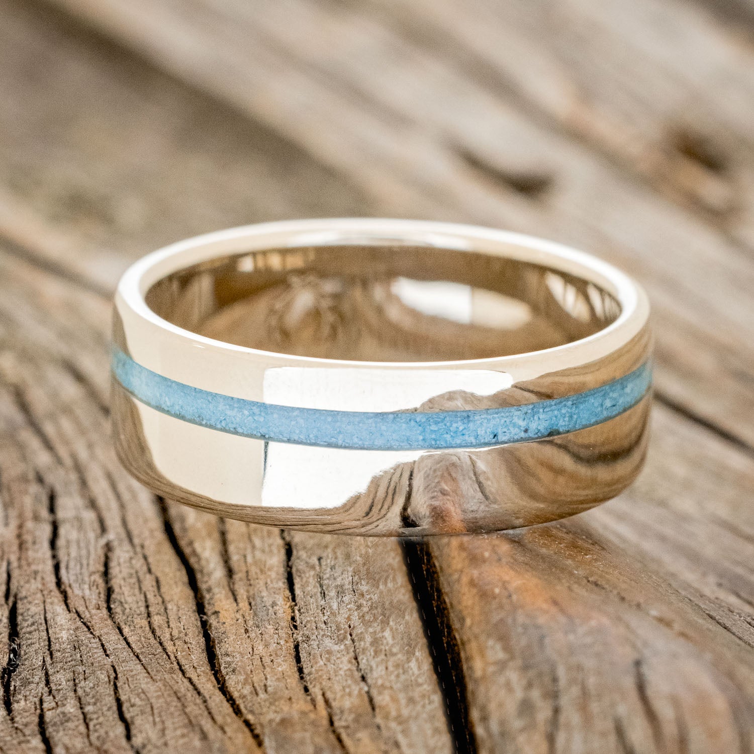 "VERTIGO" - TURQUOISE INLAY WEDDING BAND-21