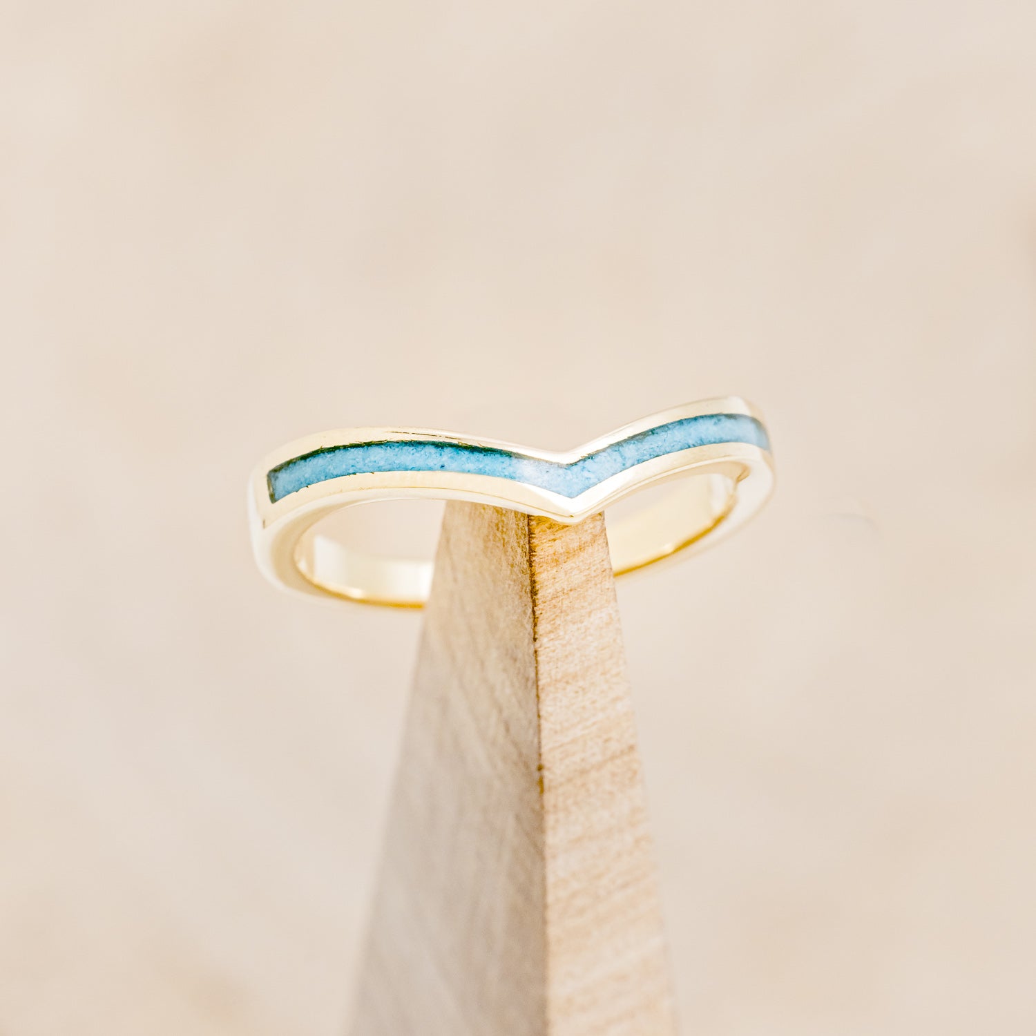 "ATLANTIS" - TRIANGLE TURQUOISE ENGAGEMENT RING WITH V-SHAPED TURQUOISE TRACER-6