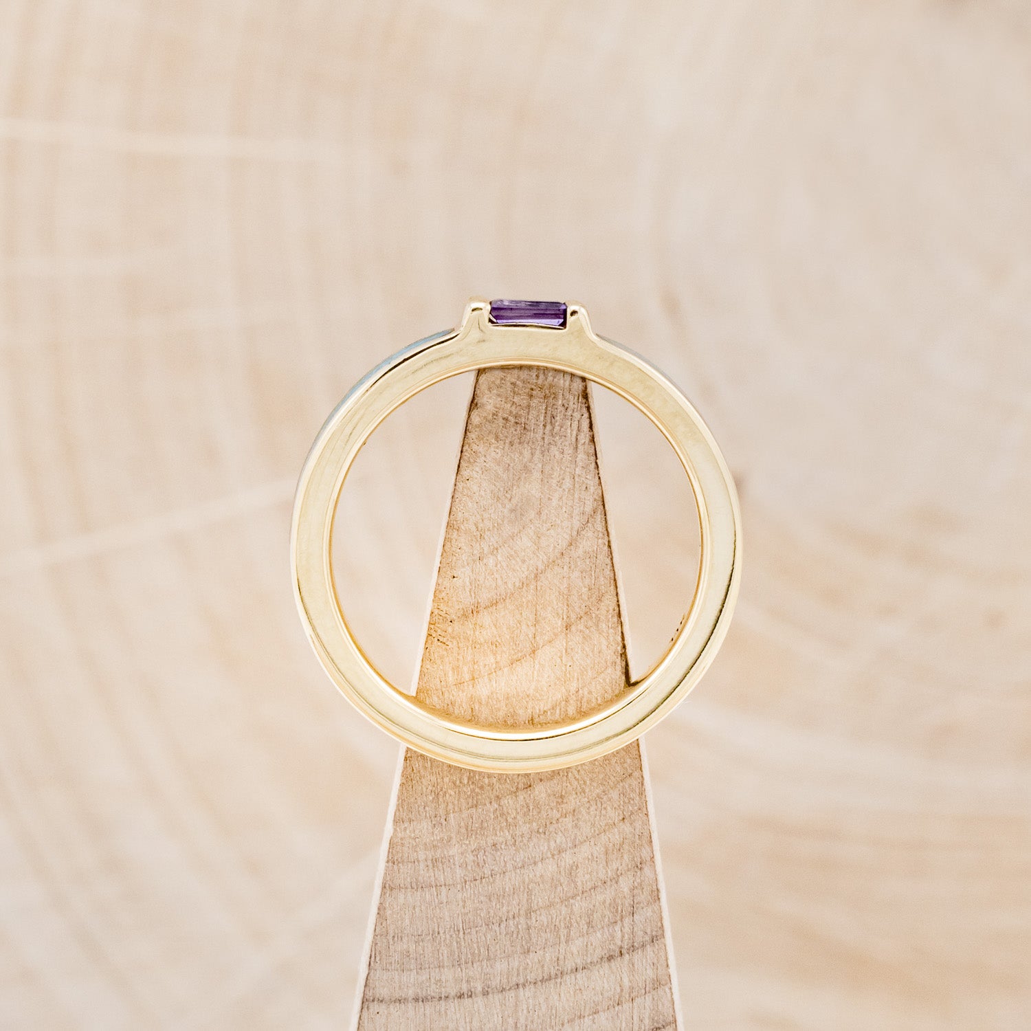 14K GOLD WEDDING BAND WITH AMETHYST CENTER STONE & TURQUOISE INLAYS-6