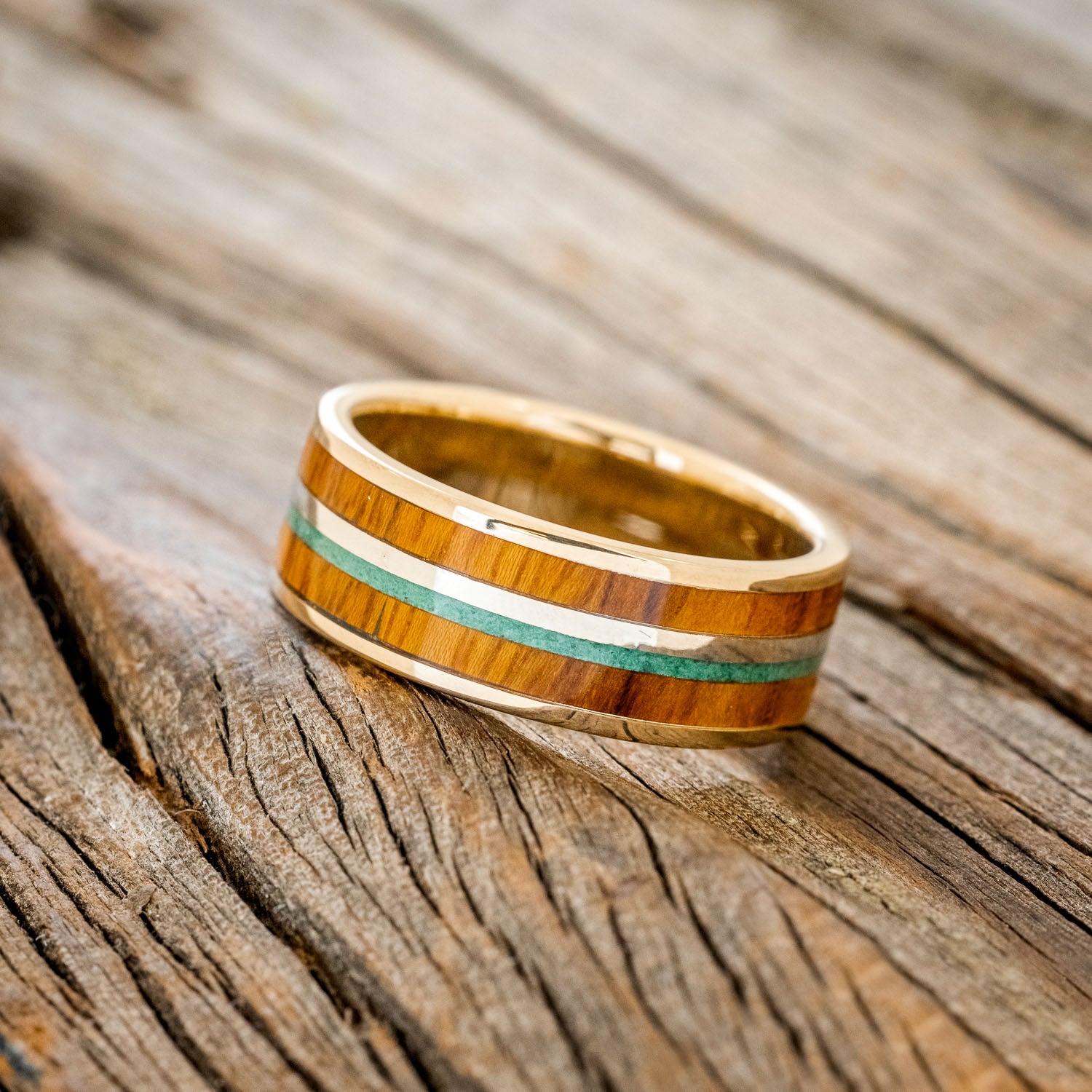 "DYAD" - IRONWOOD & MALACHITE WEDDING BAND-2