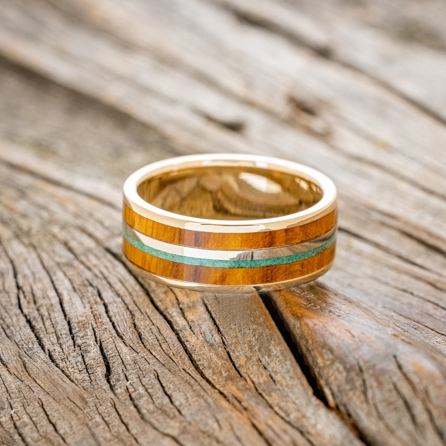"DYAD" - IRONWOOD & MALACHITE WEDDING BAND-3