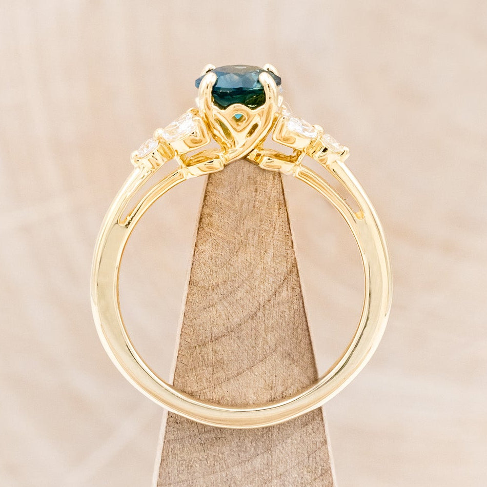 "BLOSSOM" - ROUND CUT MONTANA SAPPHIRE ENGAGEMENT RING WITH LEAF-SHAPED DIAMOND ACCENTS-6