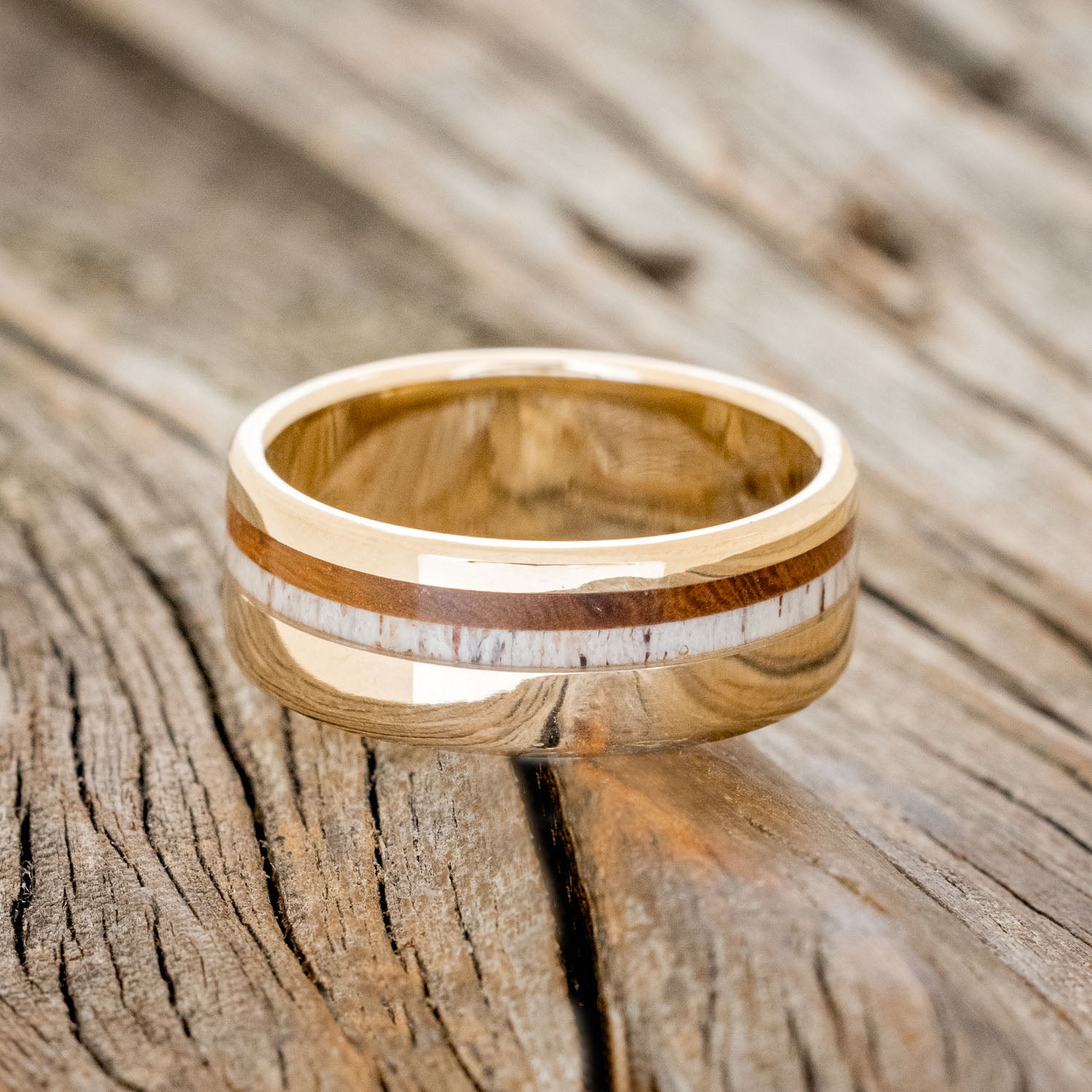"CASTOR" - MATCHING SET OF IRONWOOD & ANTLER WEDDING BANDS-9
