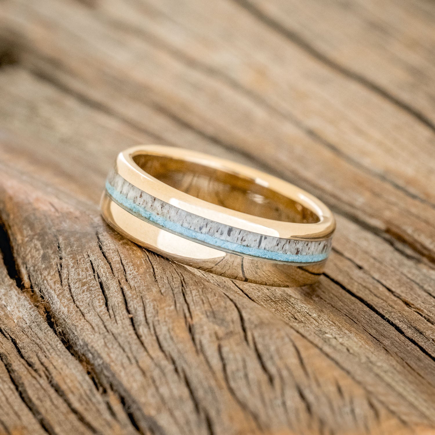 "CASTOR" - TURQUOISE & ANTLER WEDDING BAND-2