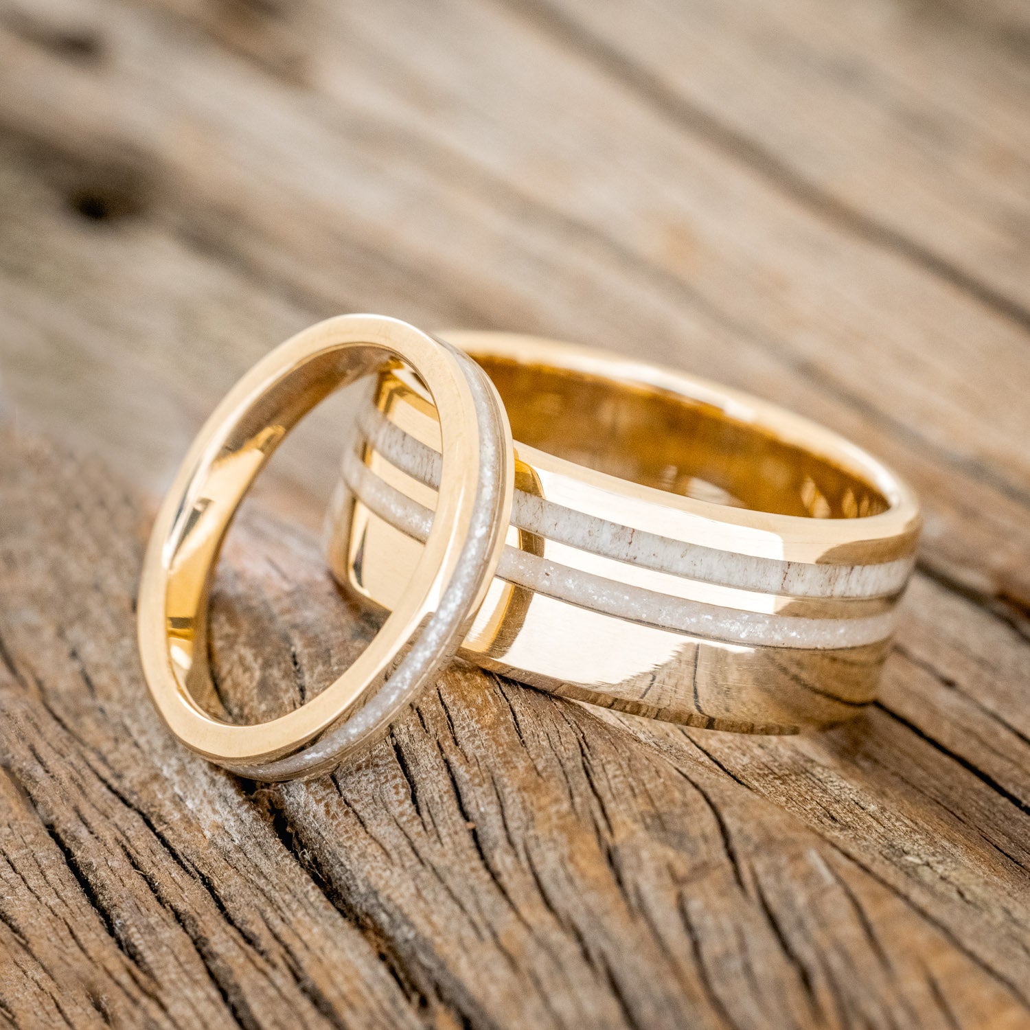 "COSMO" - MATCHING SET OF ANTLER & DIAMOND DUST WEDDING BANDS-12