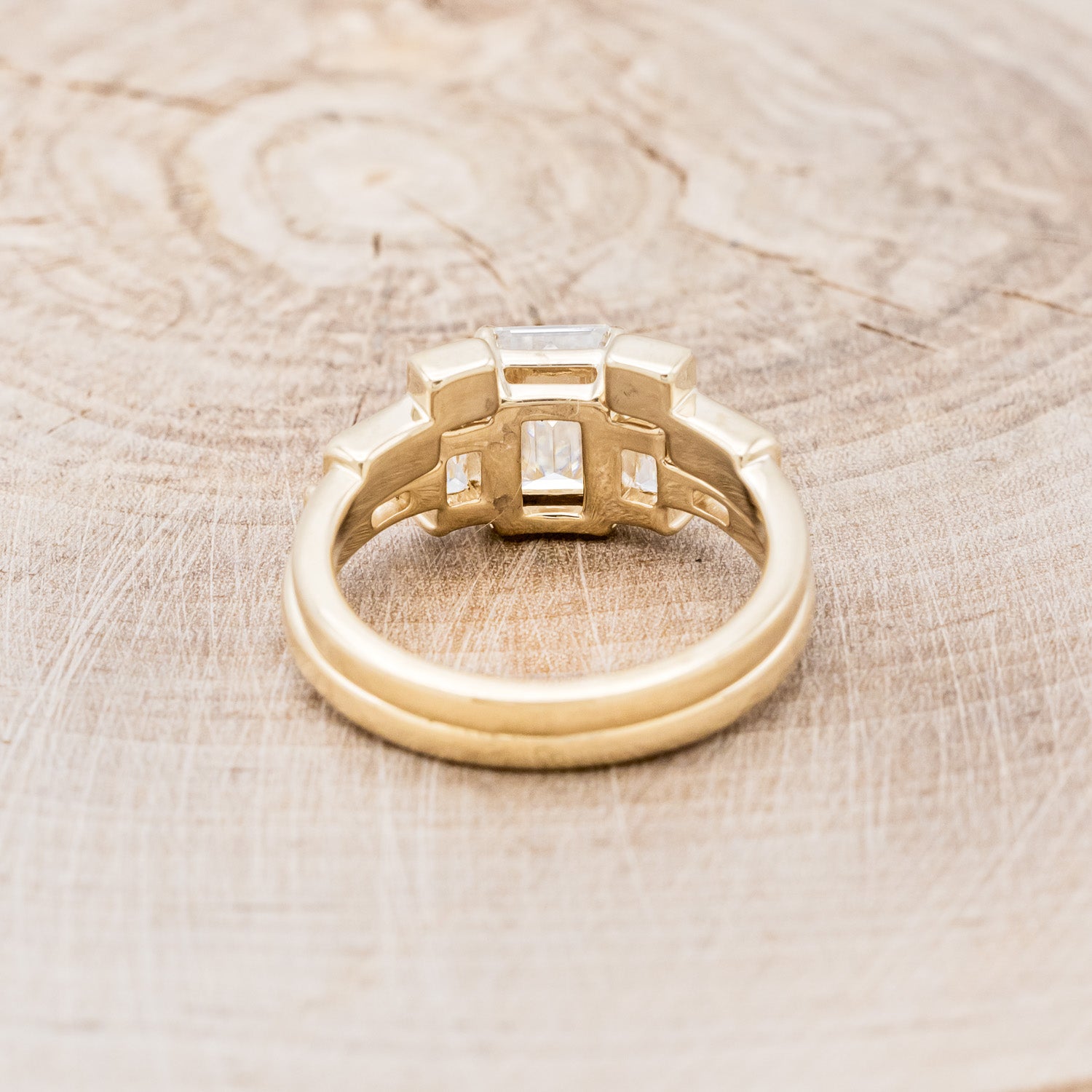 "GRETA" - EMERALD CUT MOISSANITE ENGAGEMENT RING WITH MALACHITE STACKING BAND-5