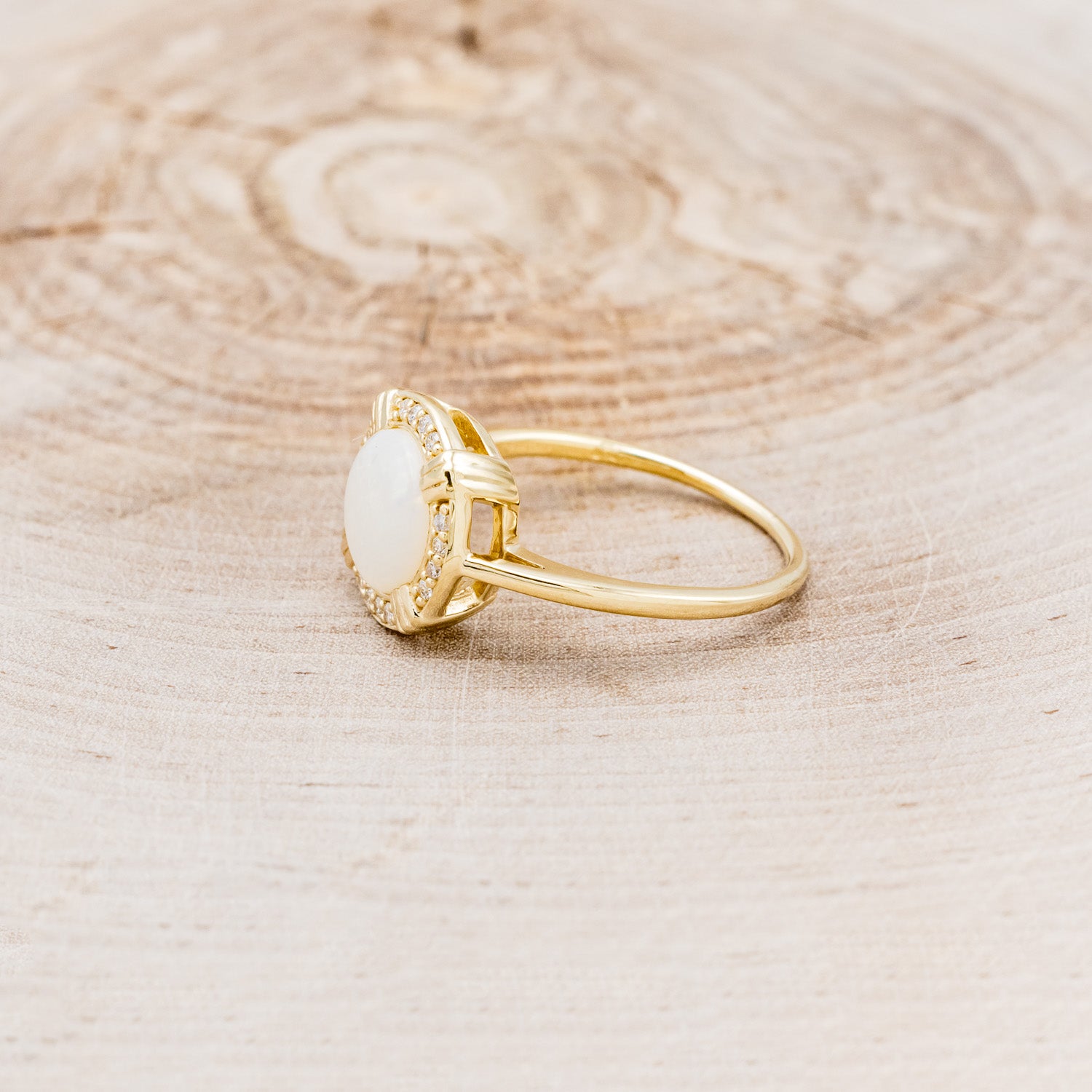 ROUND CUT WHITE OPAL ENGAGEMENT RING WITH DIAMOND HALO-3