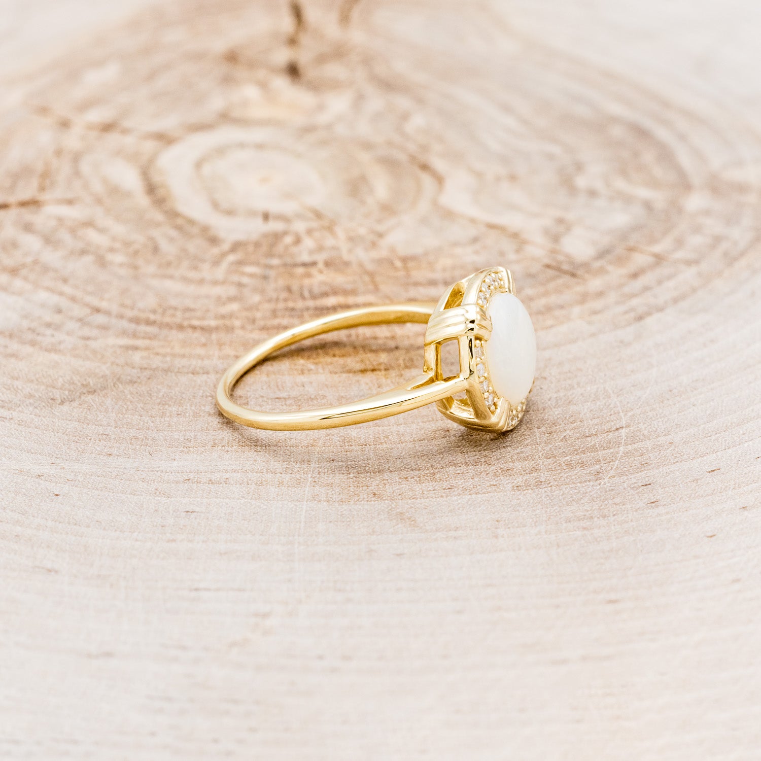 ROUND CUT WHITE OPAL ENGAGEMENT RING WITH DIAMOND HALO-2