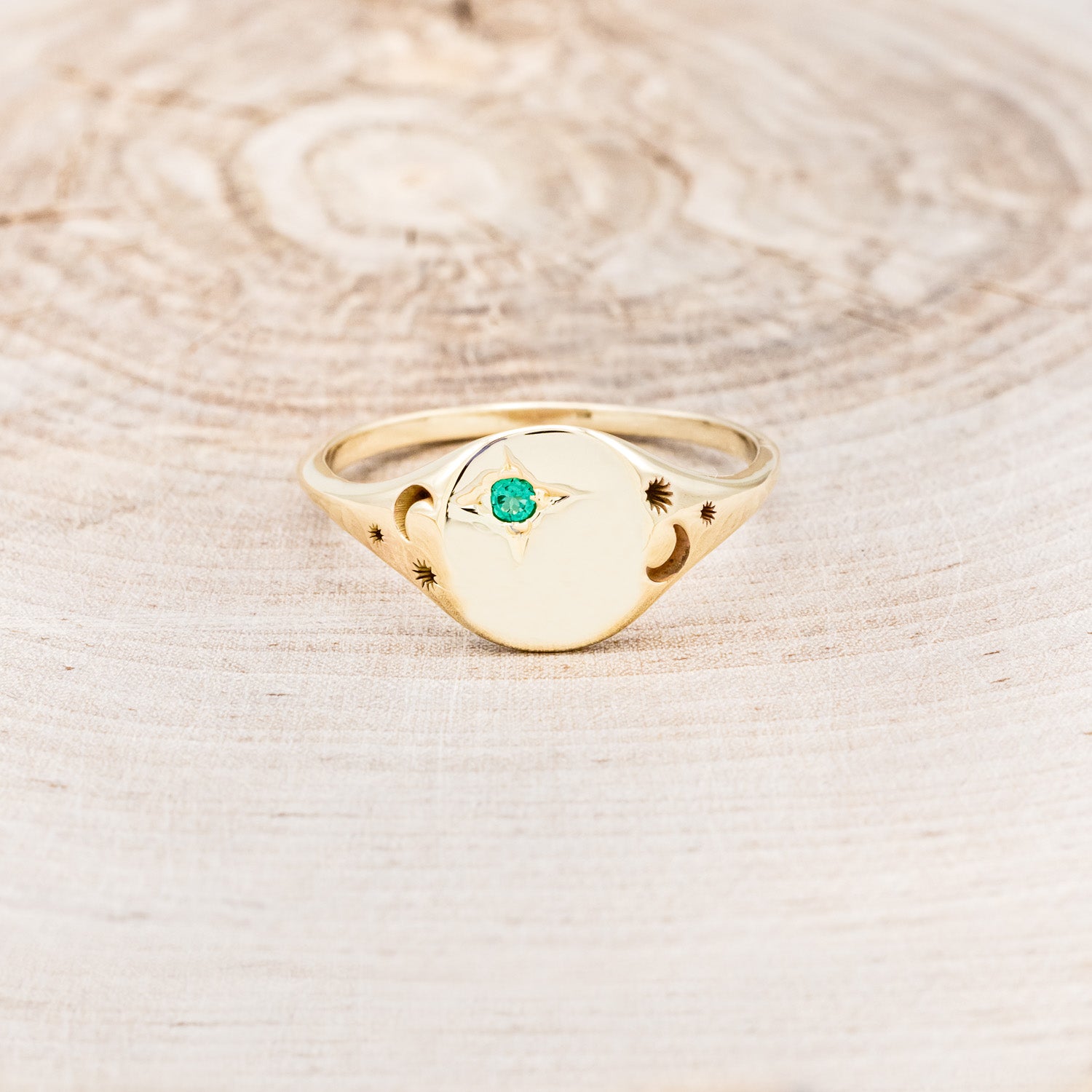 CUSTOM ENGRAVED CLASS RING WITH AN EMERALD ACCENT/ CUSTOM SIGNET RING-10