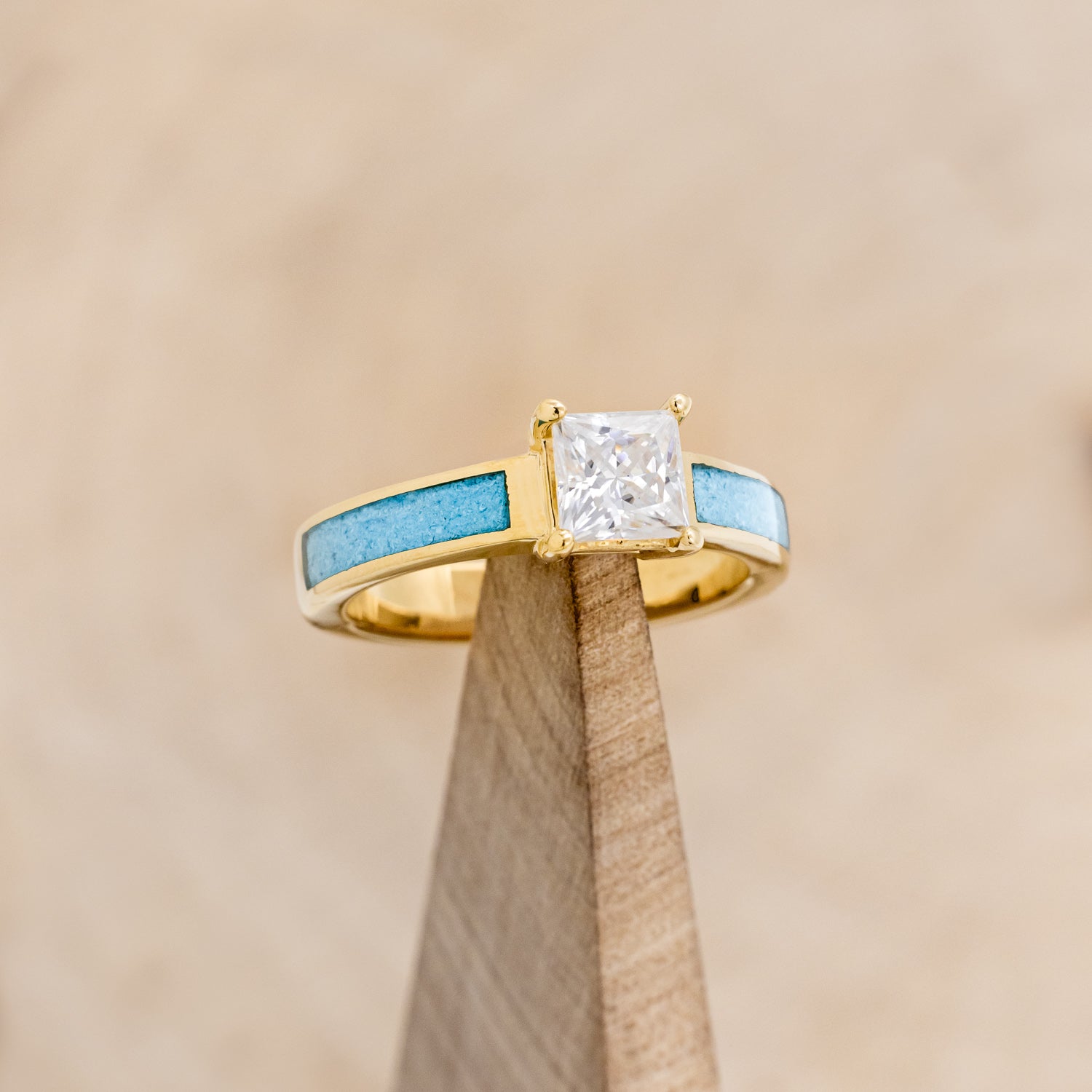 "EOTA" - PRINCESS CUT MOISSANITE ENGAGEMENT RING WITH TURQUOISE INLAYS-7