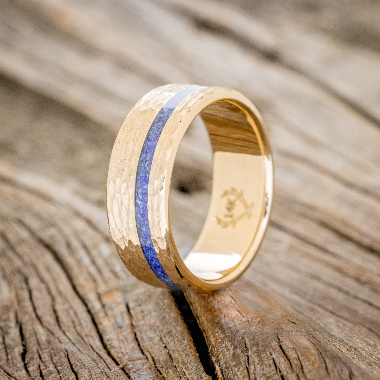 "VERTIGO" - HAMMERED LAPIS LAZULI WEDDING BAND-7