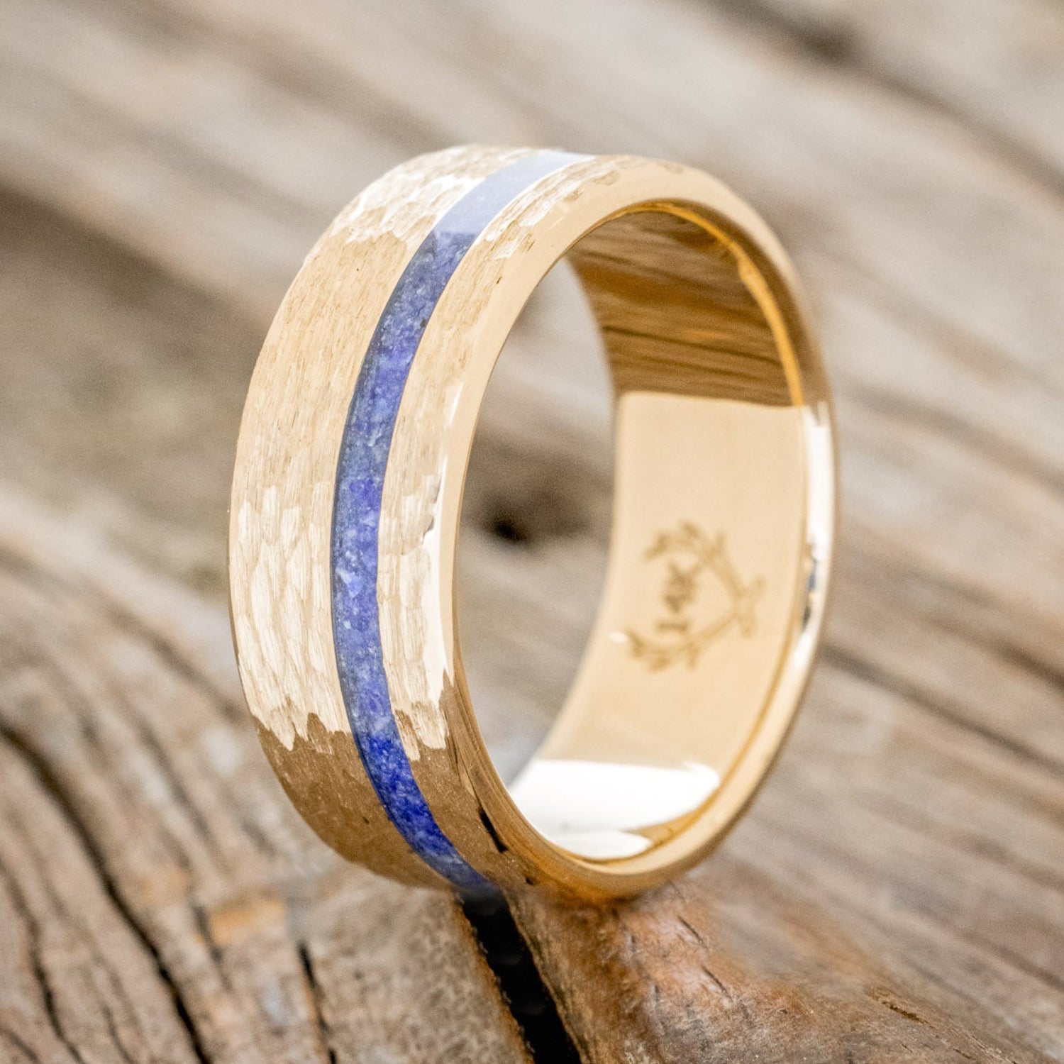 "VERTIGO" - HAMMERED LAPIS LAZULI WEDDING BAND-7