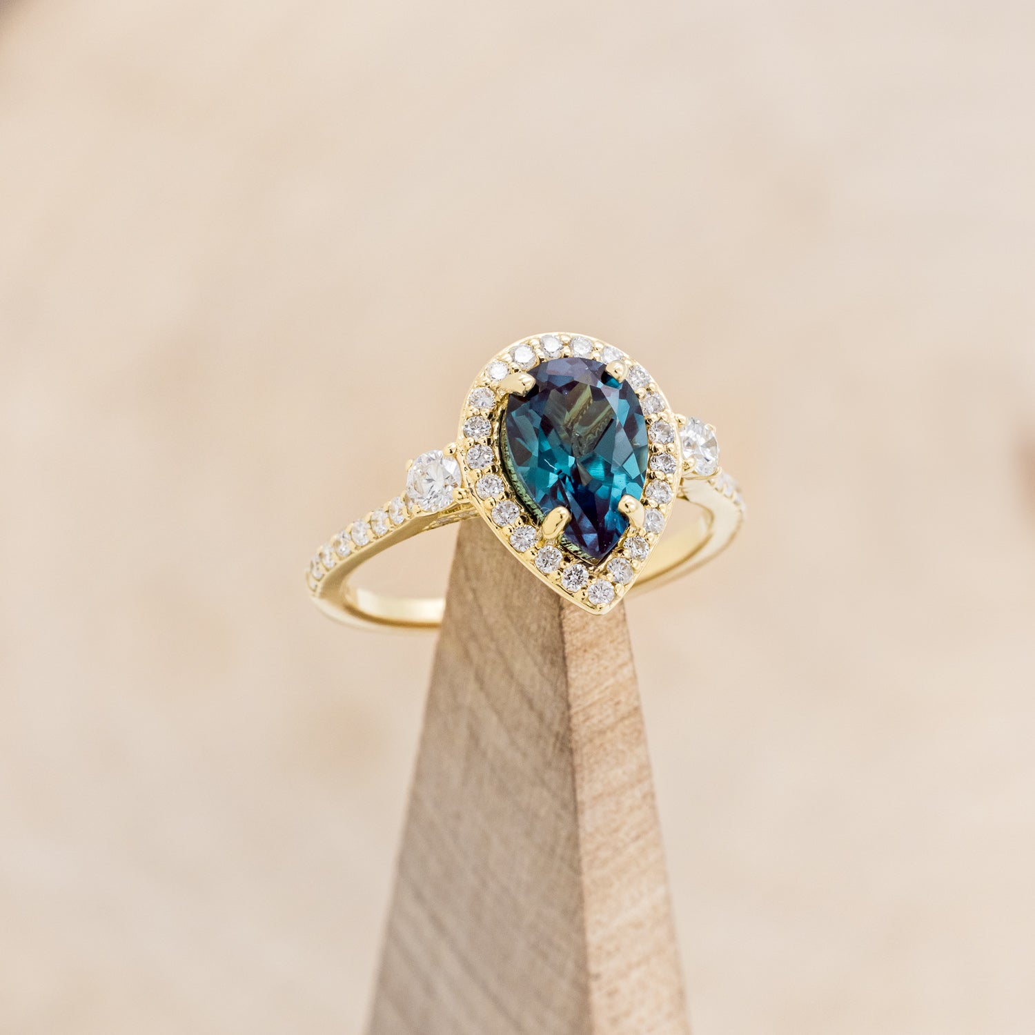 "KB" - BRIDAL SUITE - PEAR SHAPED LAB-GROWN ALEXANDRITE ENGAGEMENT RING WITH DIAMOND ACCENTS & TRACERS-36