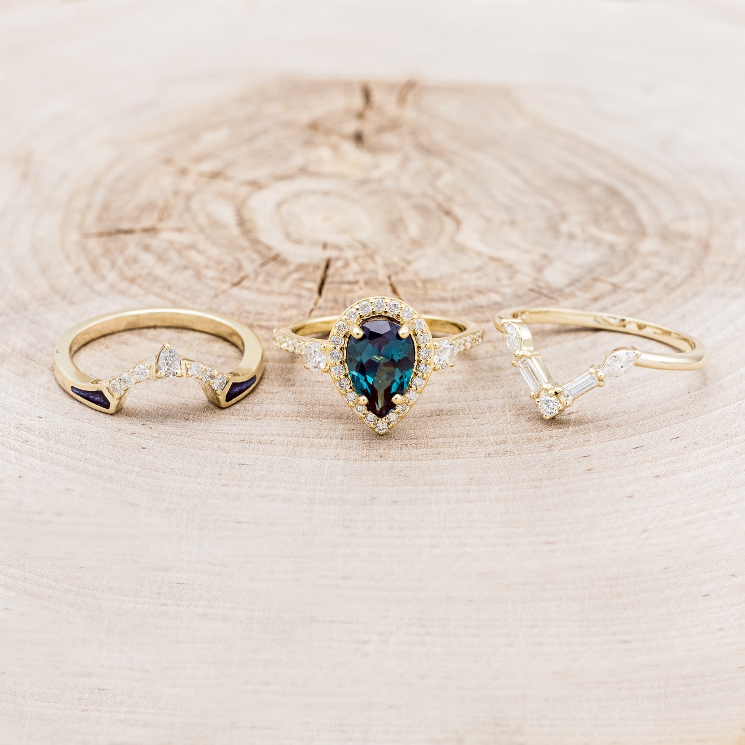 "KB" - BRIDAL SUITE - PEAR SHAPED LAB-GROWN ALEXANDRITE ENGAGEMENT RING WITH DIAMOND ACCENTS & TRACERS-28