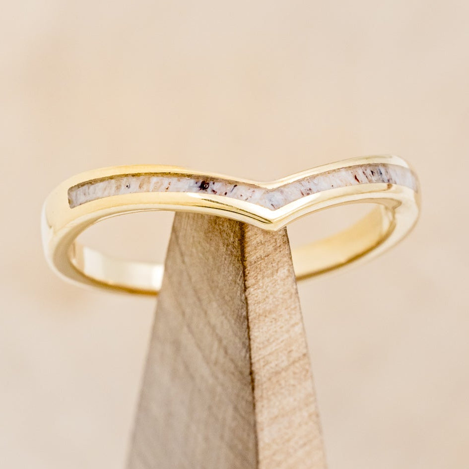 "KIDA" - V-SHAPE STACKING WEDDING BAND WITH ANTLER INLAY-7