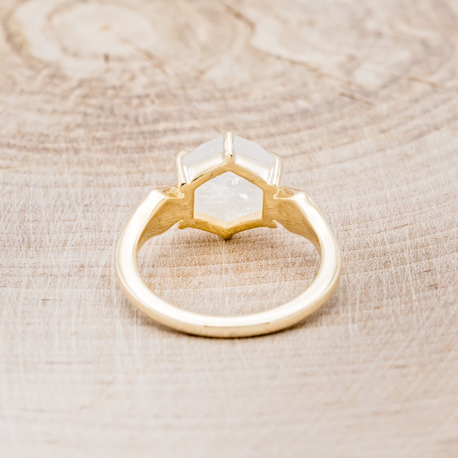 "LOVE STORY" - HEXAGON MOONSTONE ENGAGEMENT RING WITH DIAMOND DUST INLAYS-5