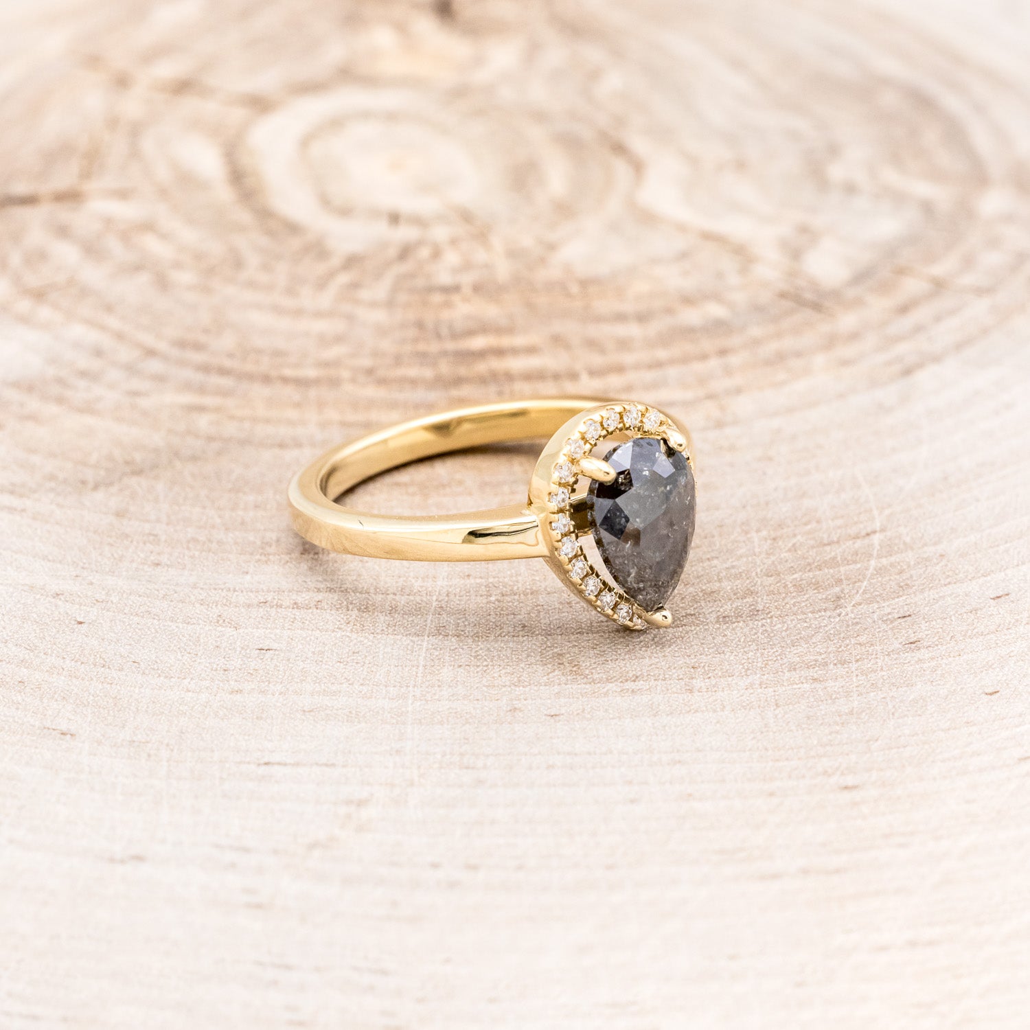 "LYDIA" - PEAR-SHAPED SALT & PEPPER DIAMOND ENGAGEMENT RING WITH DIAMOND HALO-8