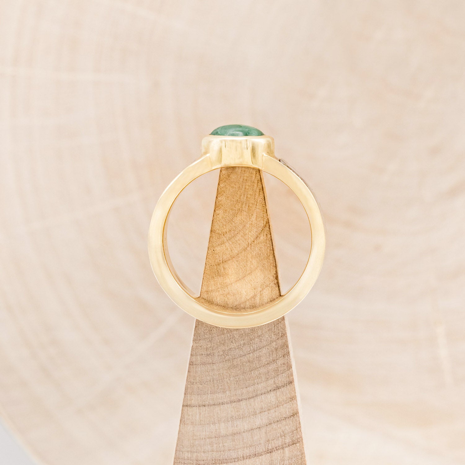 "MATILDA" - ROUND CUT NEPHRITE JADE WEDDING BAND WITH MOTHER OF PEARL INLAYS-6