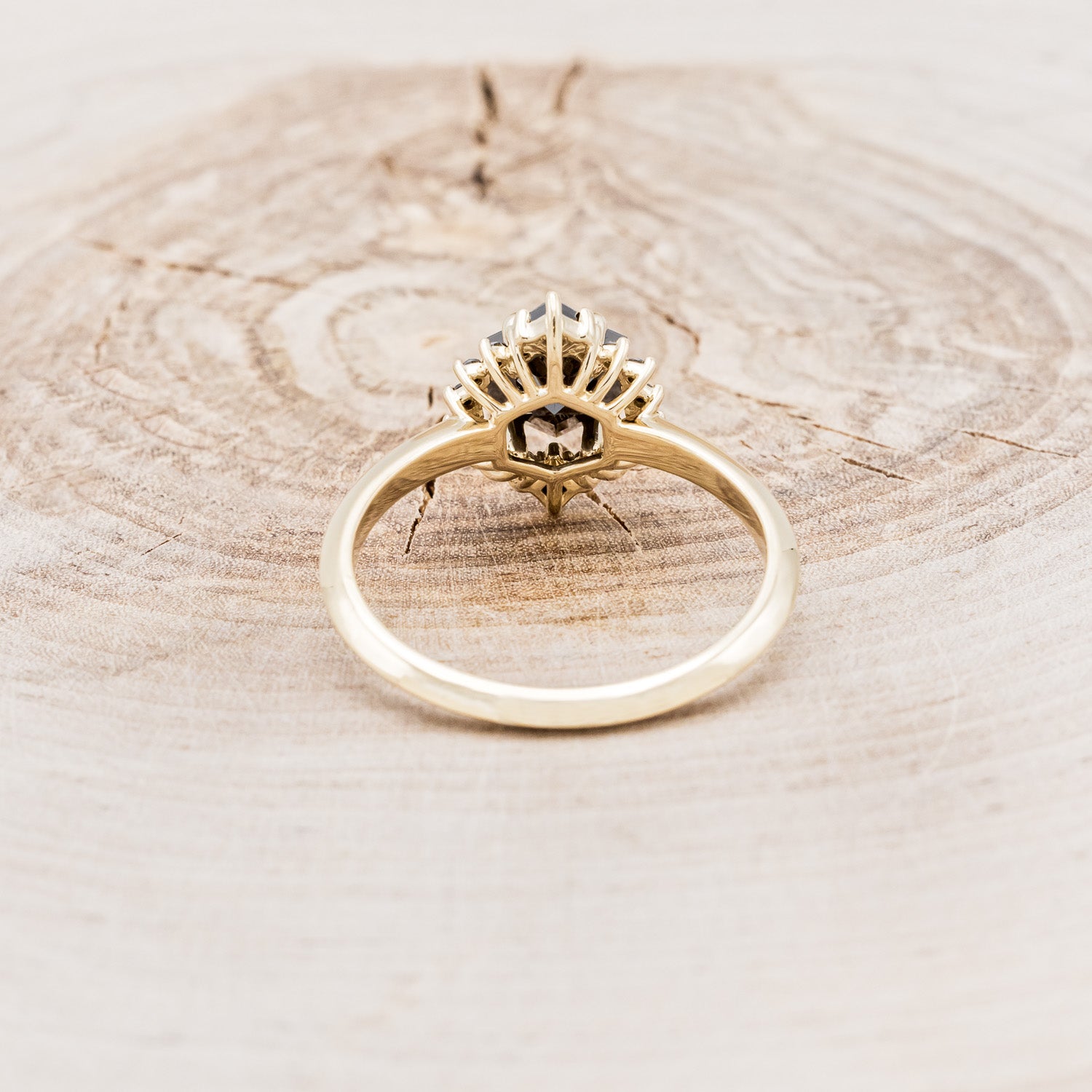 "NEREZZA" - HEXAGON CUT BLACK MOISSANITE ENGAGEMENT RING WITH A BLACK DIAMOND HALO-11