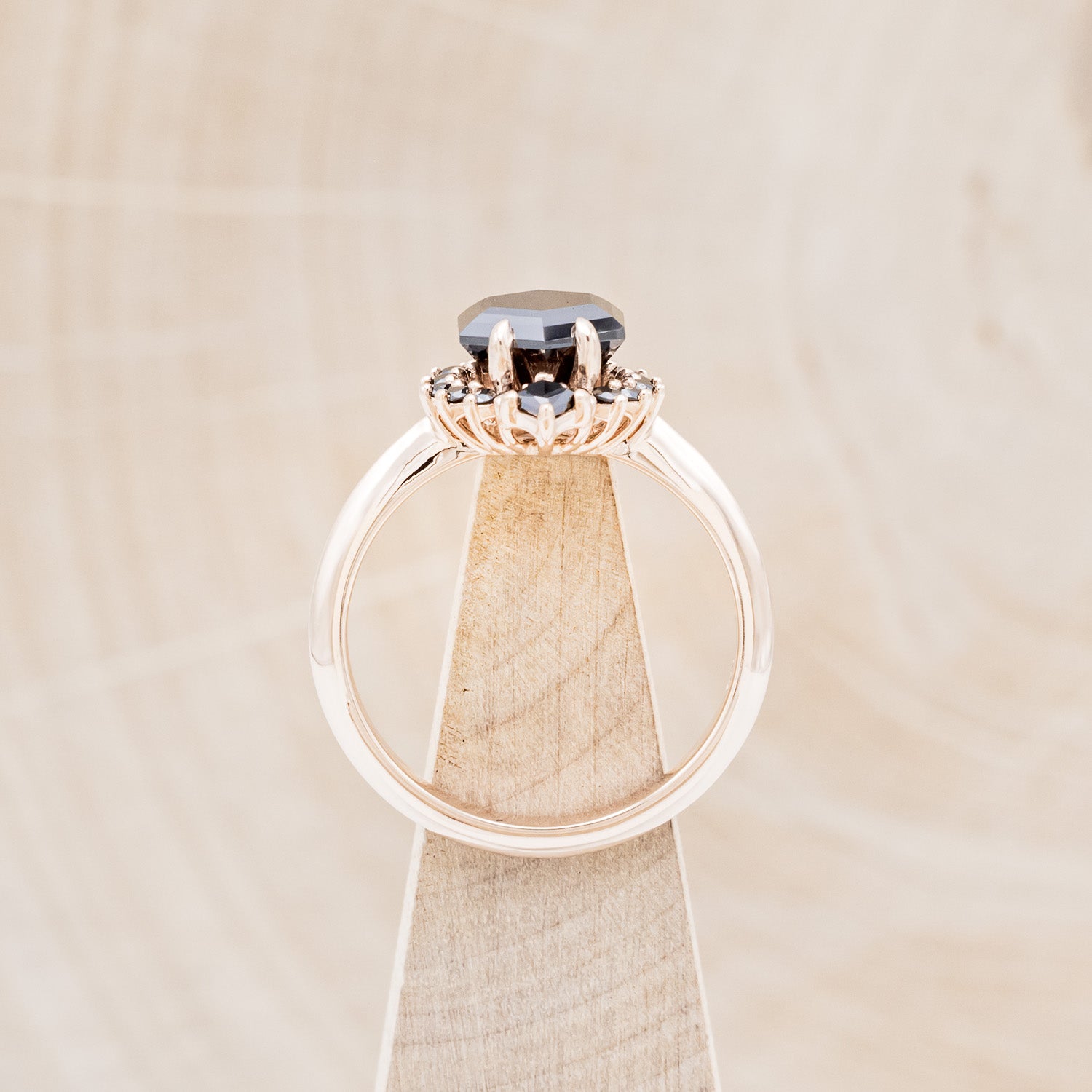 "NEREZZA" - HEXAGON CUT BLACK MOISSANITE ENGAGEMENT RING WITH A BLACK DIAMOND HALO-6