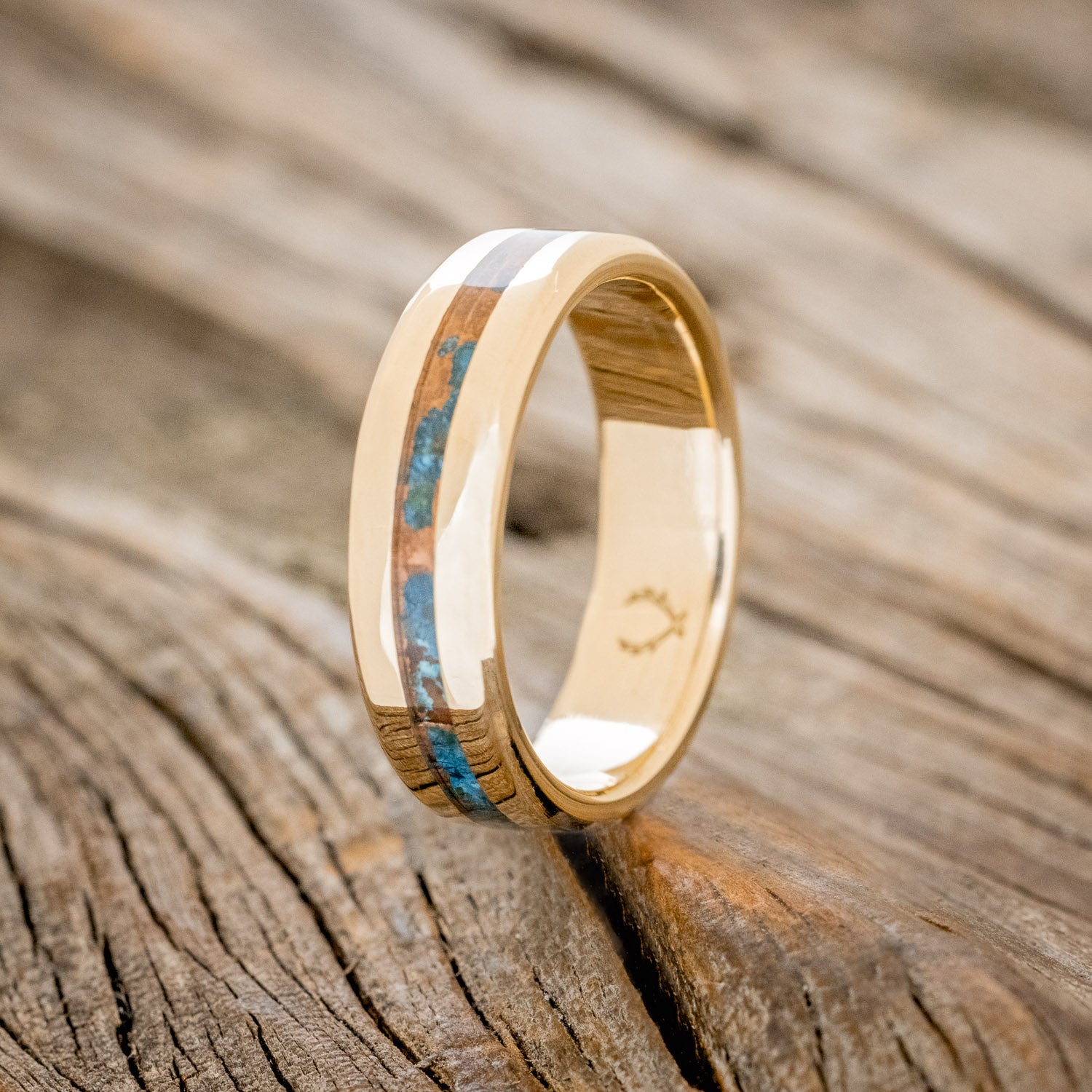 "NIRVANA" - CENTERED PATINA COPPER WEDDING RING FEATURING A 14K GOLD BAND-4