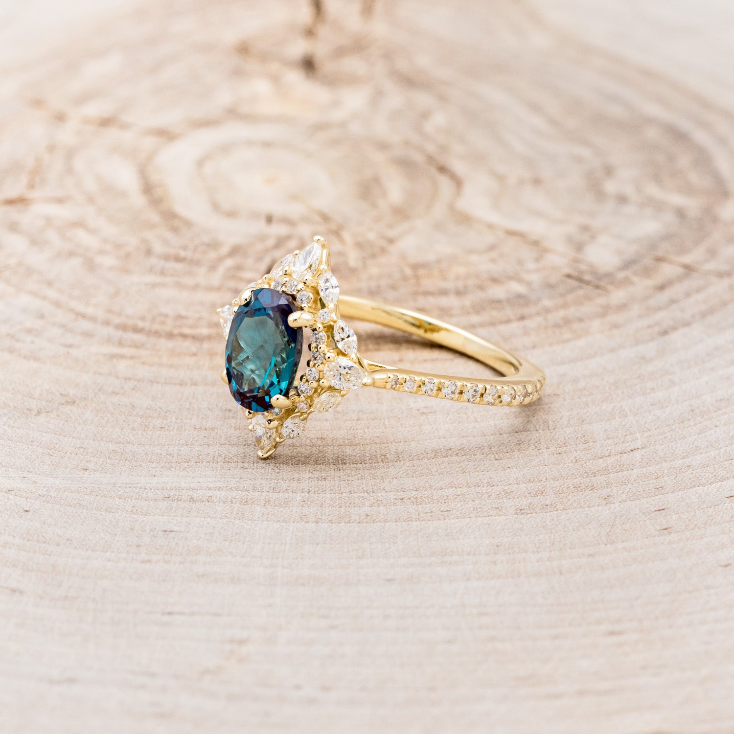 "NORTH STAR" - OVAL LAB-GROWN ALEXANDRITE ENGAGEMENT RING WITH DIAMOND HALO & ACCENTS-17