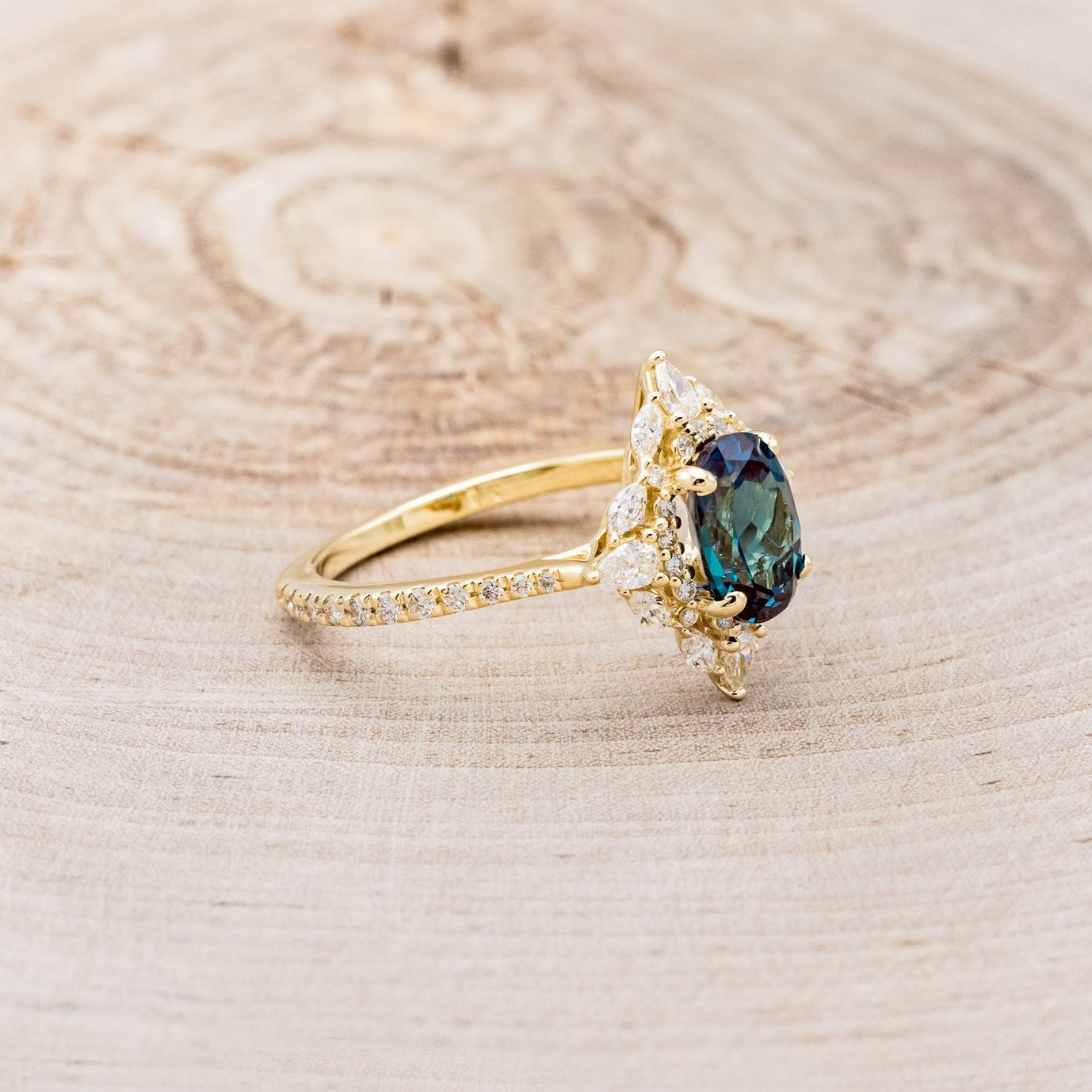 "NORTH STAR" - OVAL LAB-GROWN ALEXANDRITE ENGAGEMENT RING WITH DIAMOND HALO & ACCENTS-16
