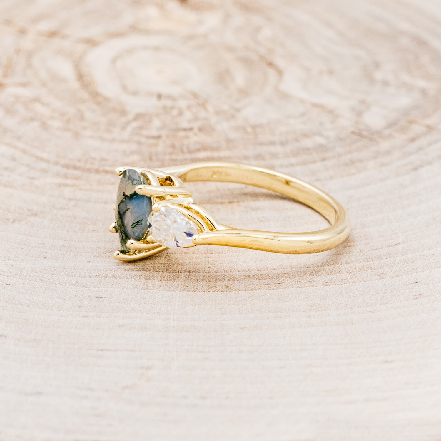 "VOGUE" - PEAR-CUT MOSS AGATE ENGAGEMENT RING WITH MOISSANITE ACCENTS-3