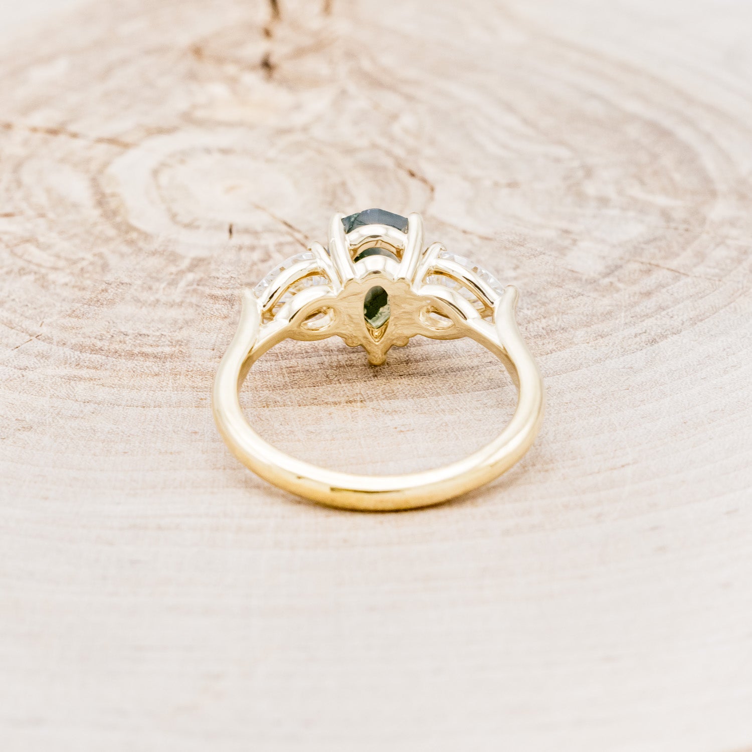 "VOGUE" - PEAR-CUT MOSS AGATE ENGAGEMENT RING WITH MOISSANITE ACCENTS-5