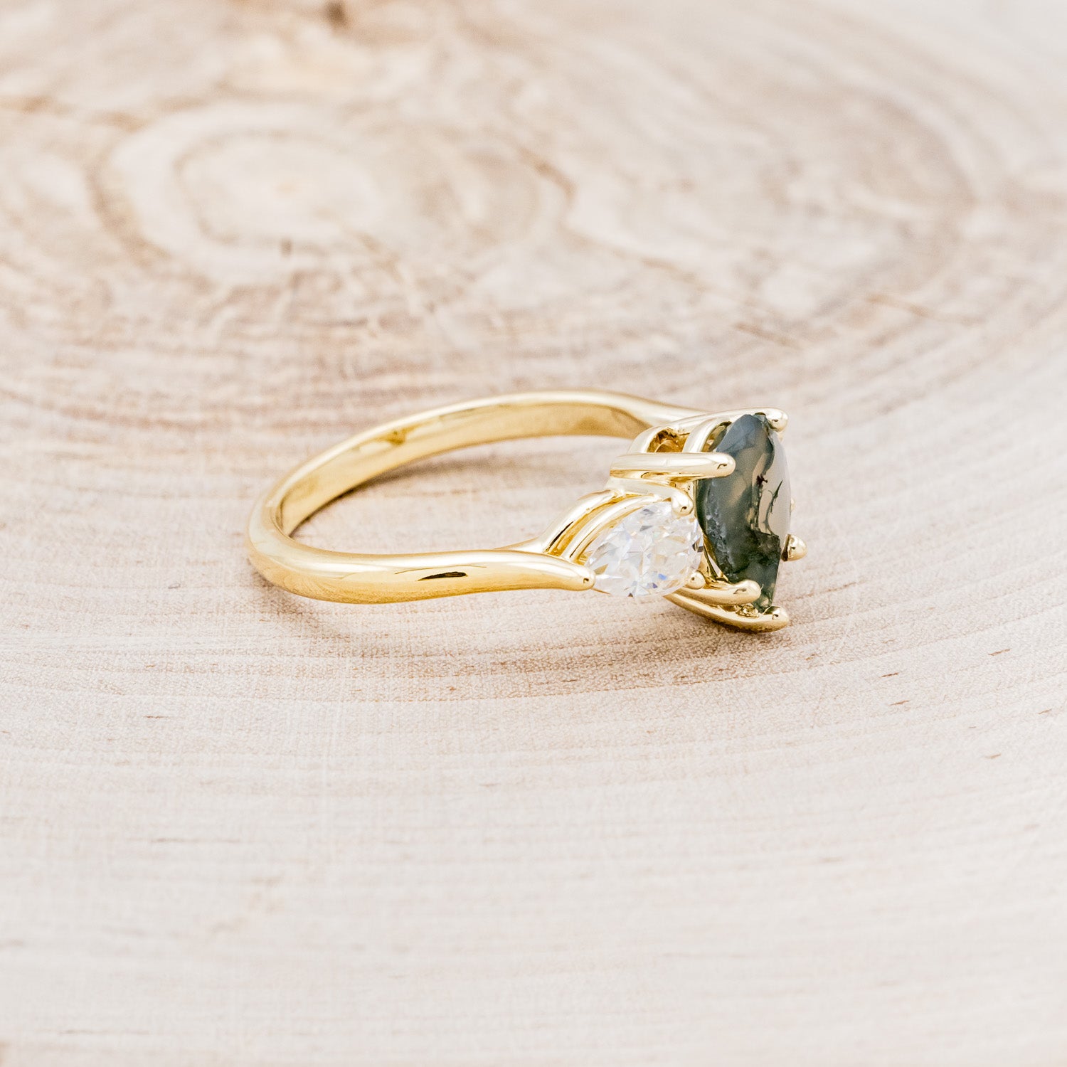 "VOGUE" - PEAR-CUT MOSS AGATE ENGAGEMENT RING WITH MOISSANITE ACCENTS-2