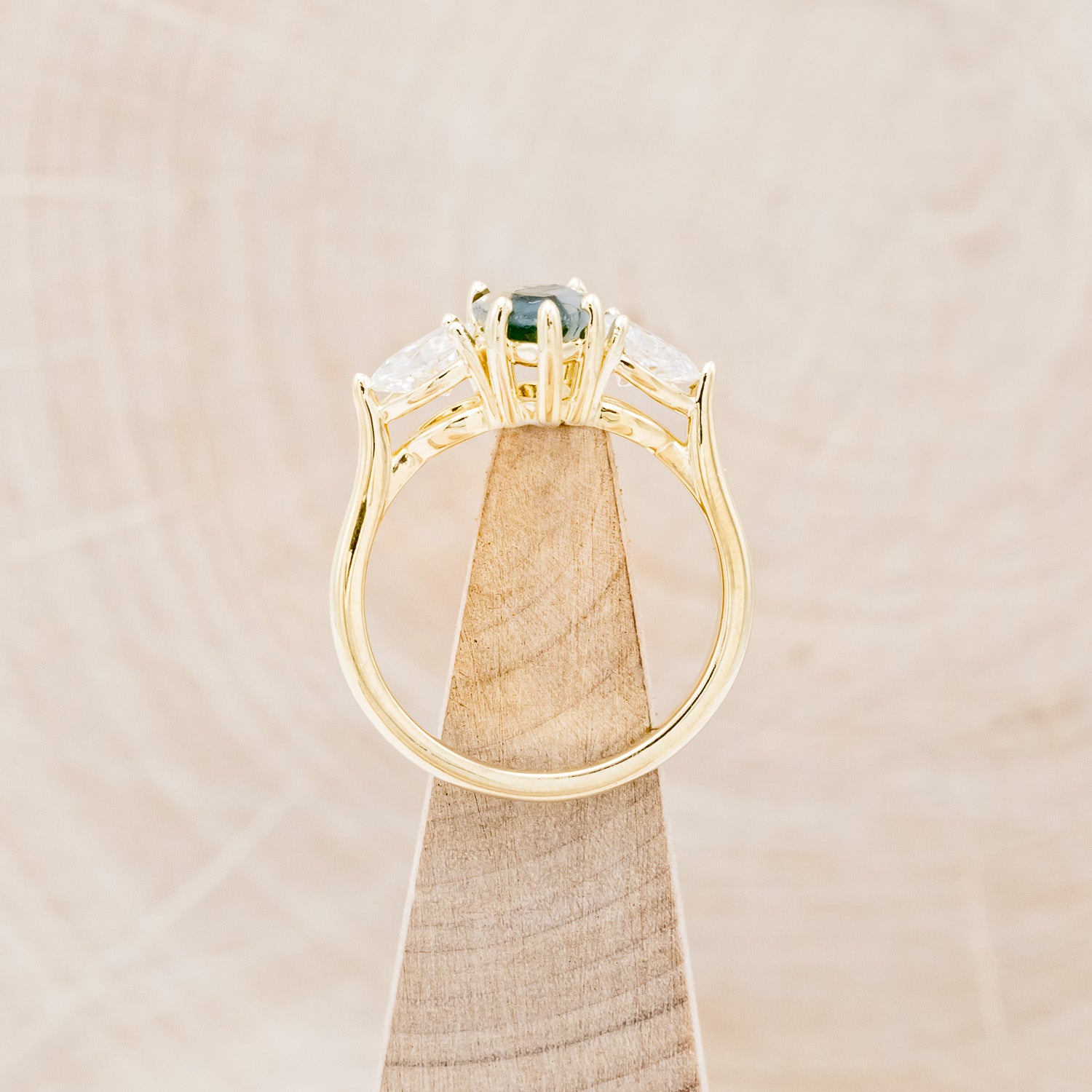 "VOGUE" - PEAR-CUT MOSS AGATE ENGAGEMENT RING WITH MOISSANITE ACCENTS-6