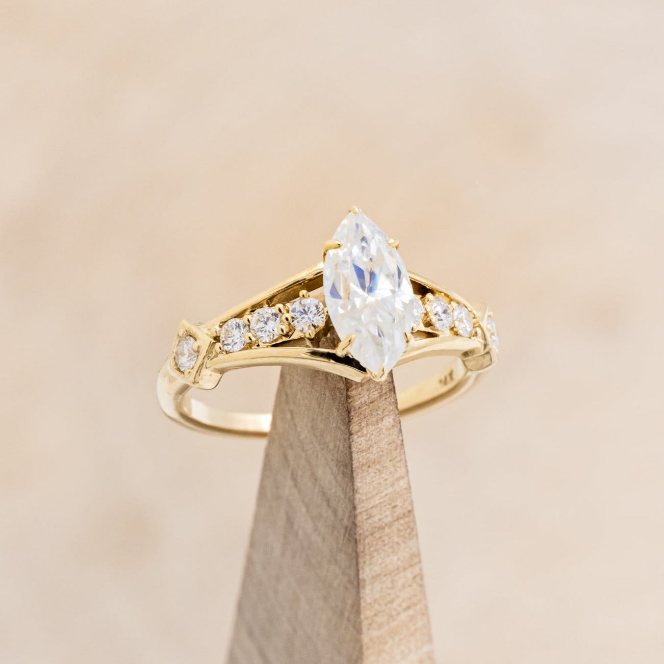 "PERSEPHONE" - BRIDAL SUITE - MARQUISE-CUT MOISSANITE ENGAGEMENT RING WITH DIAMOND ACCENTS & TWO DIAMOND TRACERS-12