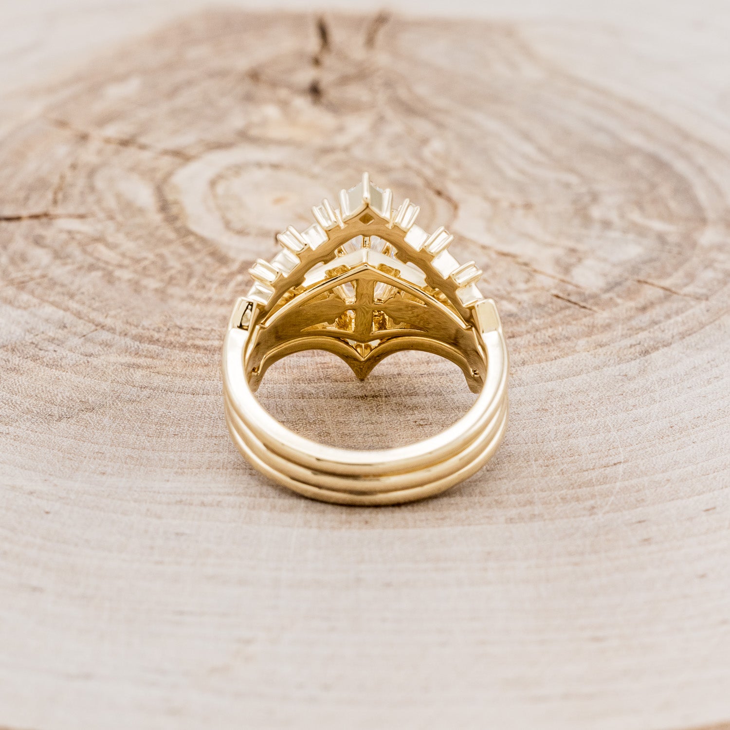 "PERSEPHONE" - BRIDAL SUITE - MARQUISE-CUT MOISSANITE ENGAGEMENT RING WITH DIAMOND ACCENTS & TWO DIAMOND TRACERS-6