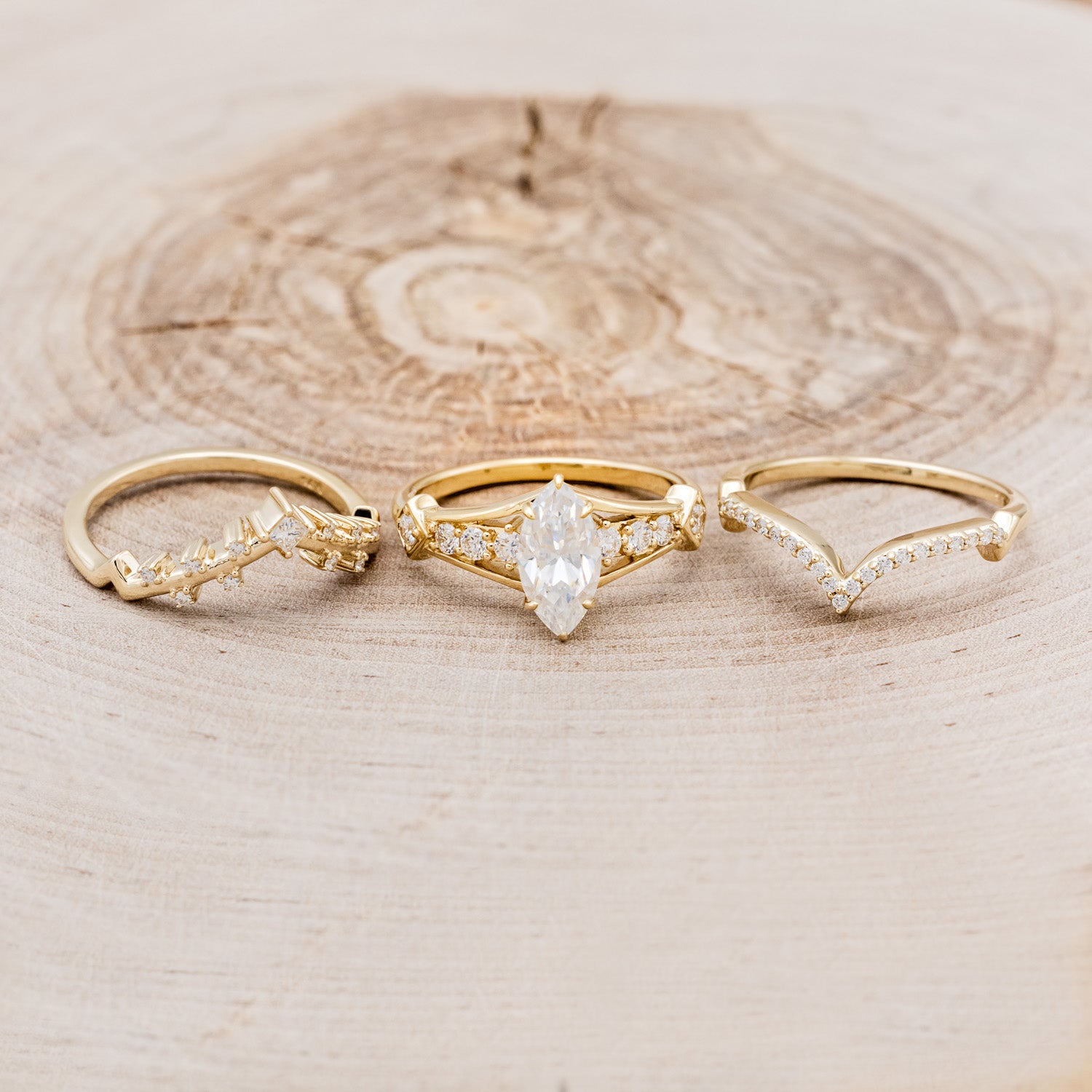 "PERSEPHONE" - BRIDAL SUITE - MARQUISE-CUT MOISSANITE ENGAGEMENT RING WITH DIAMOND ACCENTS & TWO DIAMOND TRACERS-5