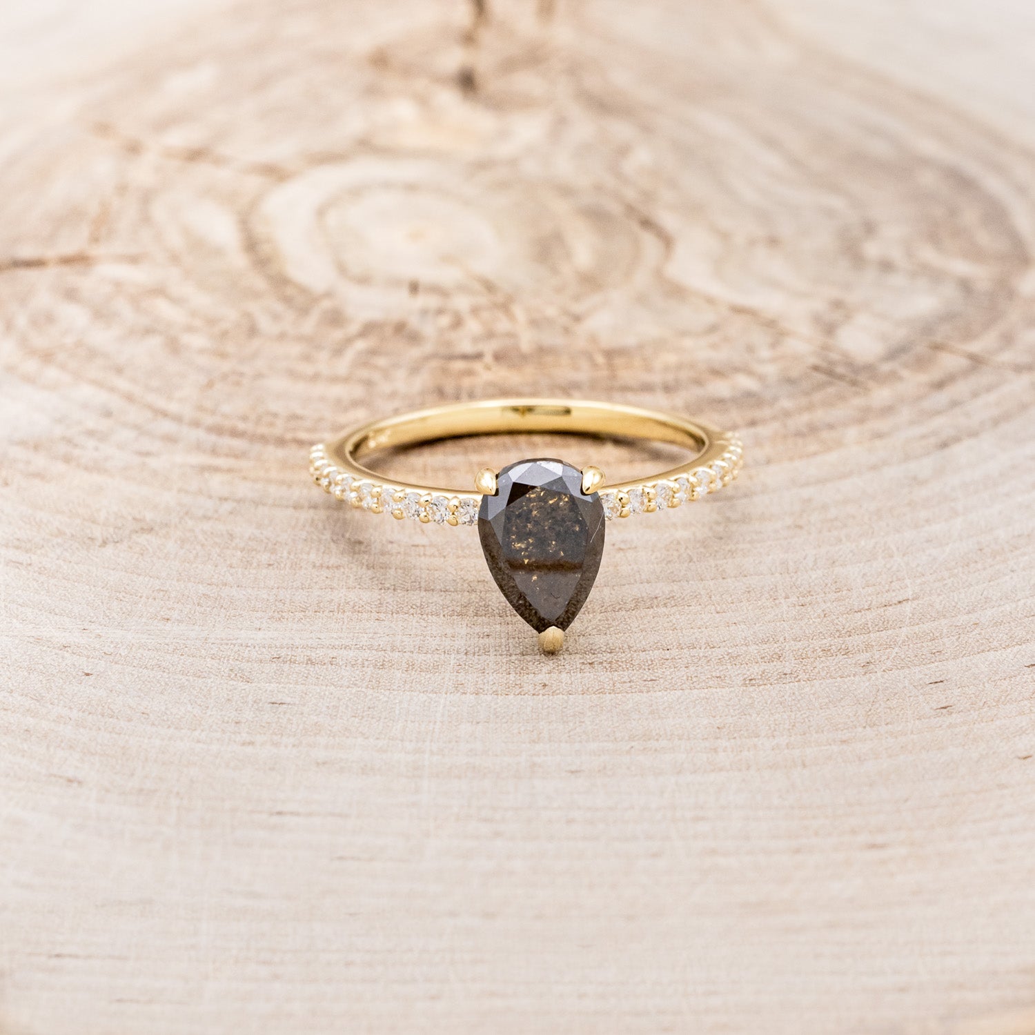 "RAMONA" - PEAR-SHAPED SALT & PEPPER DIAMOND ENGAGEMENT RING WITH DIAMOND ACCENTS-16