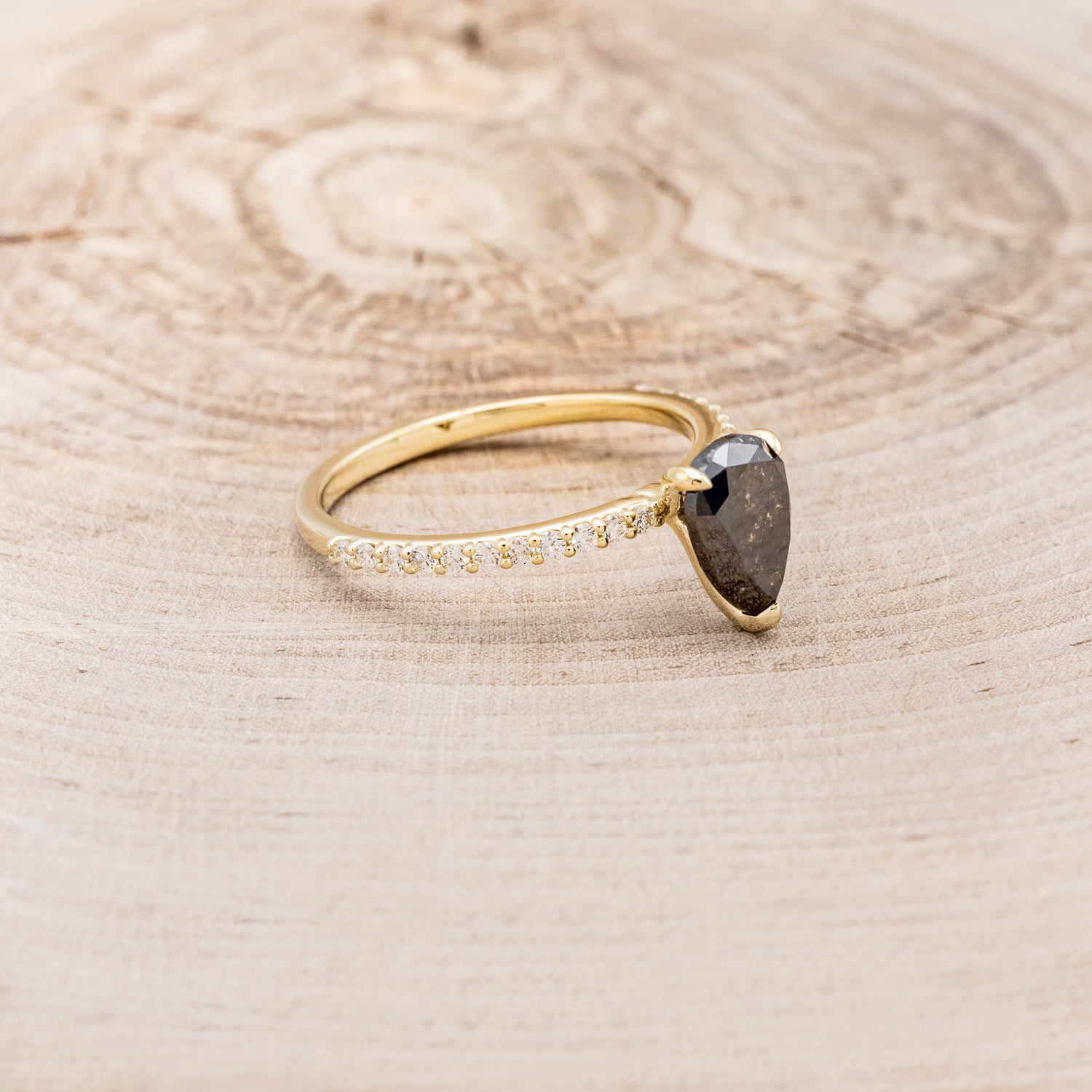 "RAMONA" - PEAR-SHAPED SALT & PEPPER DIAMOND ENGAGEMENT RING WITH DIAMOND ACCENTS-14