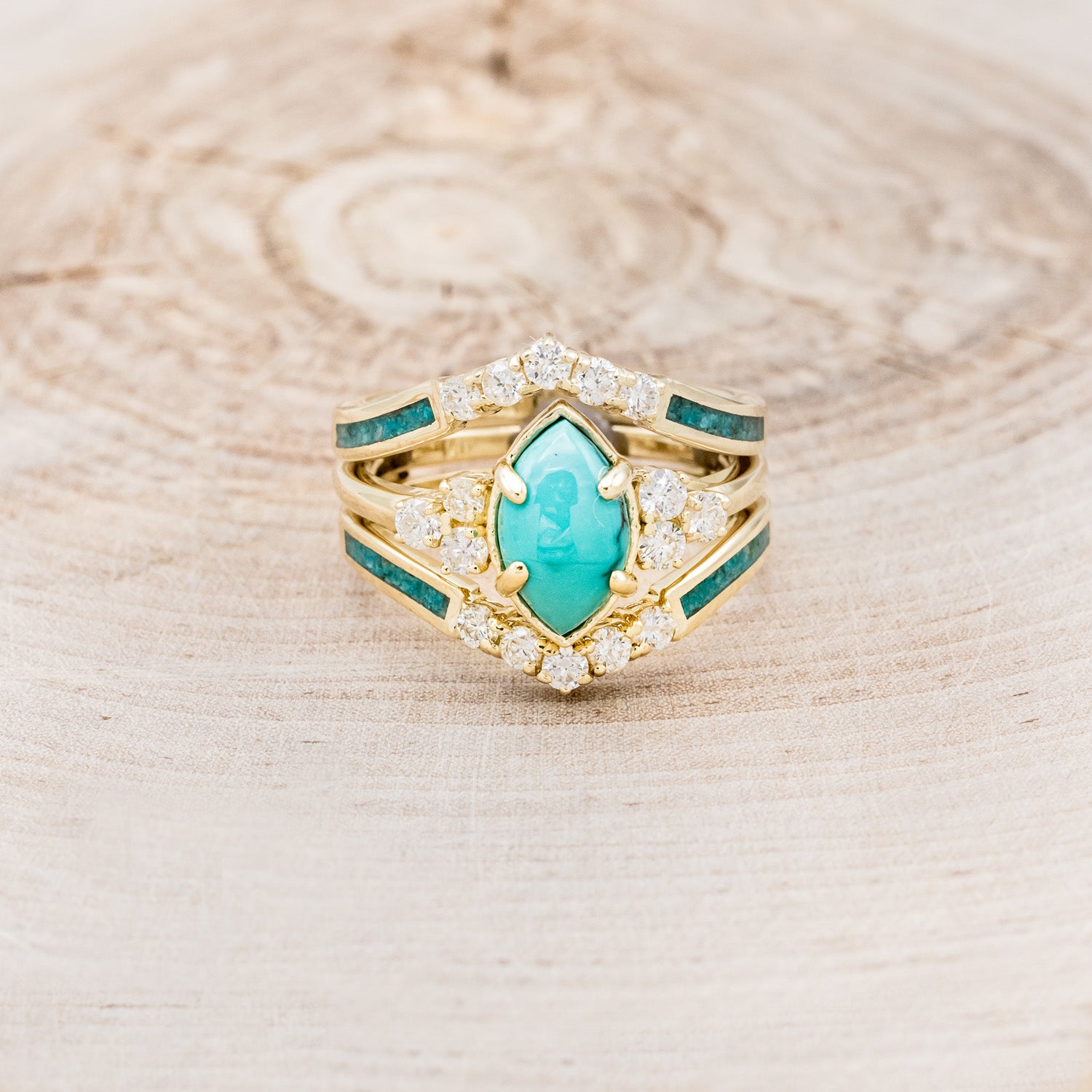 "RAYA" - MARQUISE TURQUOISE ENGAGEMENT RING WITH DIAMOND ACCENTS & CHRYSOCOLLA RING GUARD-4