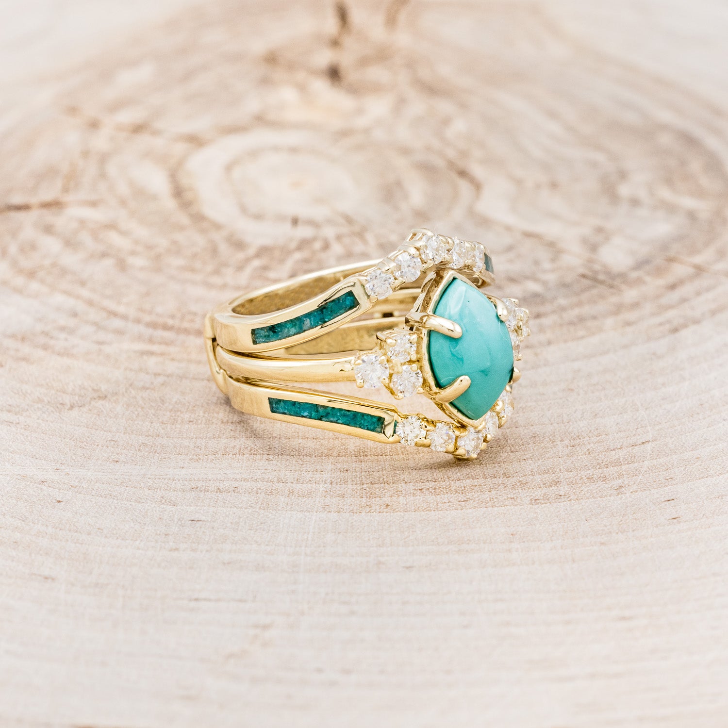 "RAYA" - MARQUISE TURQUOISE ENGAGEMENT RING WITH DIAMOND ACCENTS & CHRYSOCOLLA RING GUARD-2